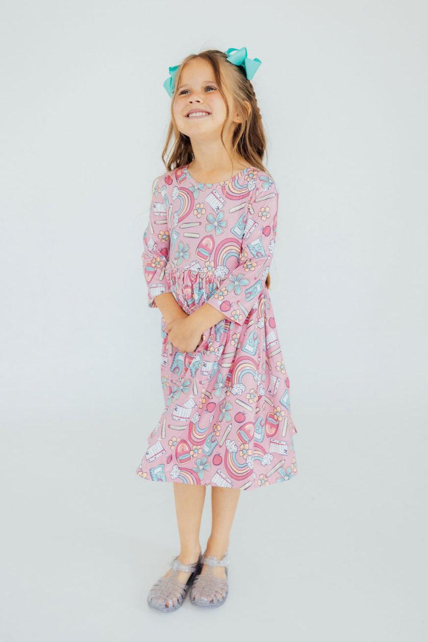 Mila & Rose ® Dream Big Little One 3/4 Pocket Twirl Dress — in-use photo