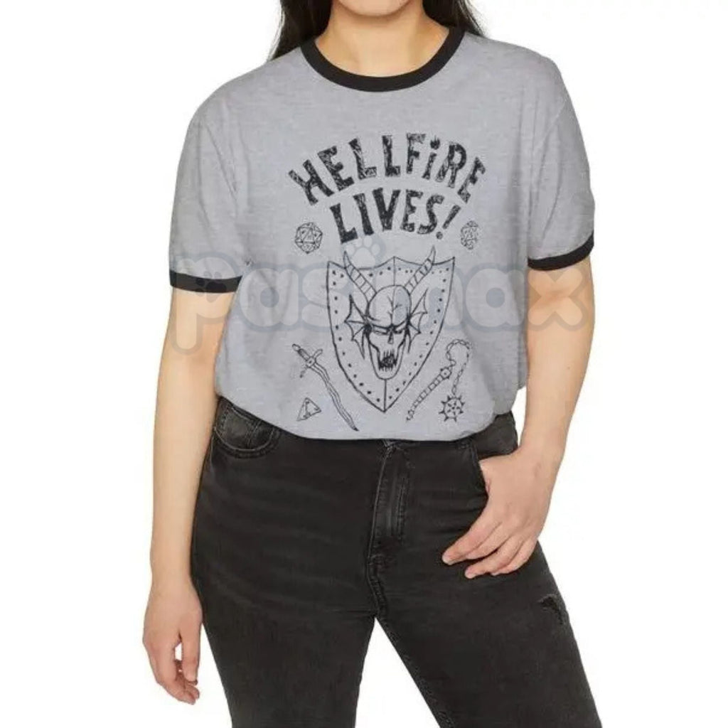Pasimax Dustin Hellfire Lives Ringer Tee – Eddie & Dustin Fan Tribute Shirt, Retro Stranger Things Inspired Unisex Graphic Te