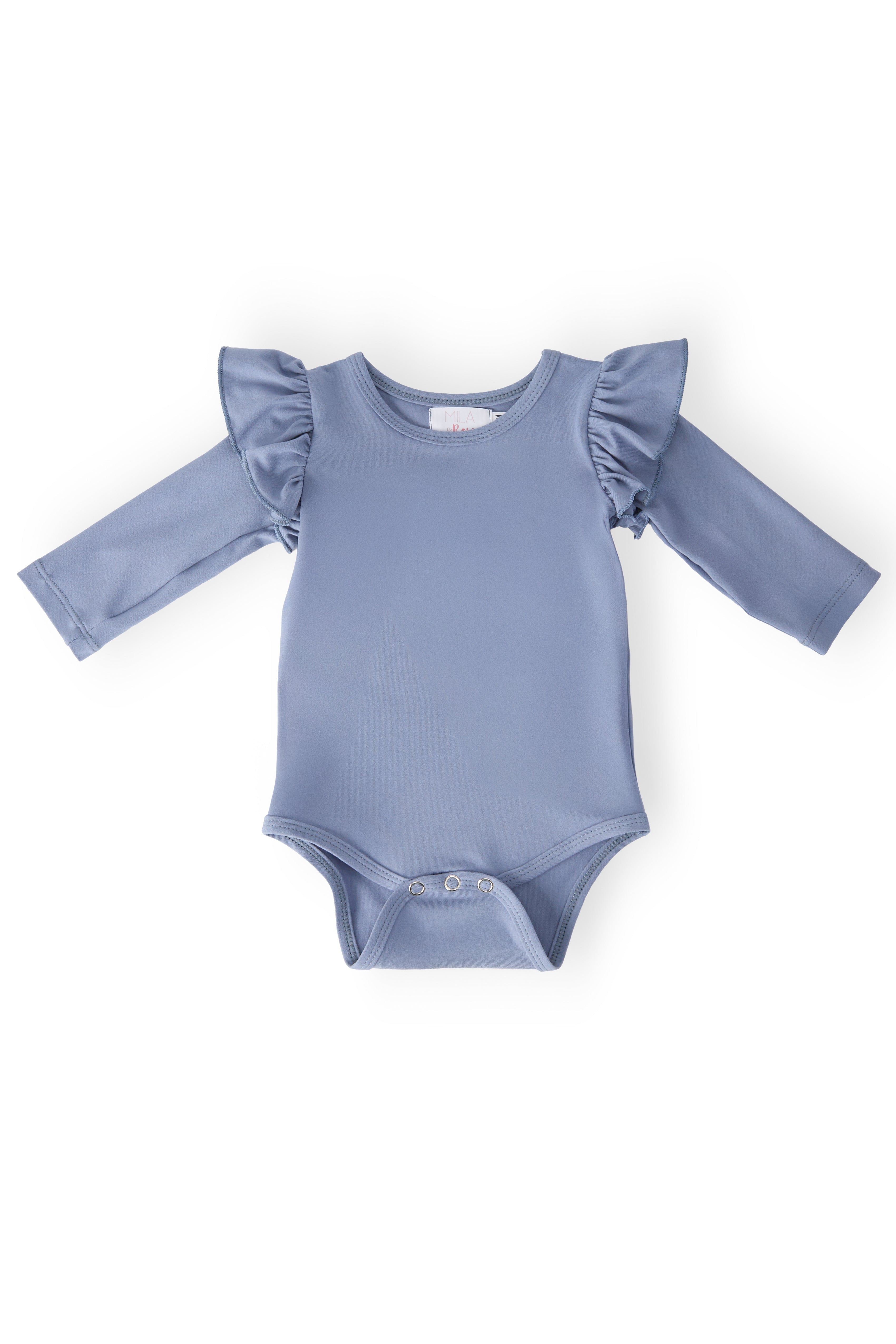 Mila & Rose ® Dusty Blue L/S Flutter Bodysuit — main product shot