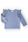 Mila & Rose ® Dusty Blue L/S Ruffle Tee — main product shot
