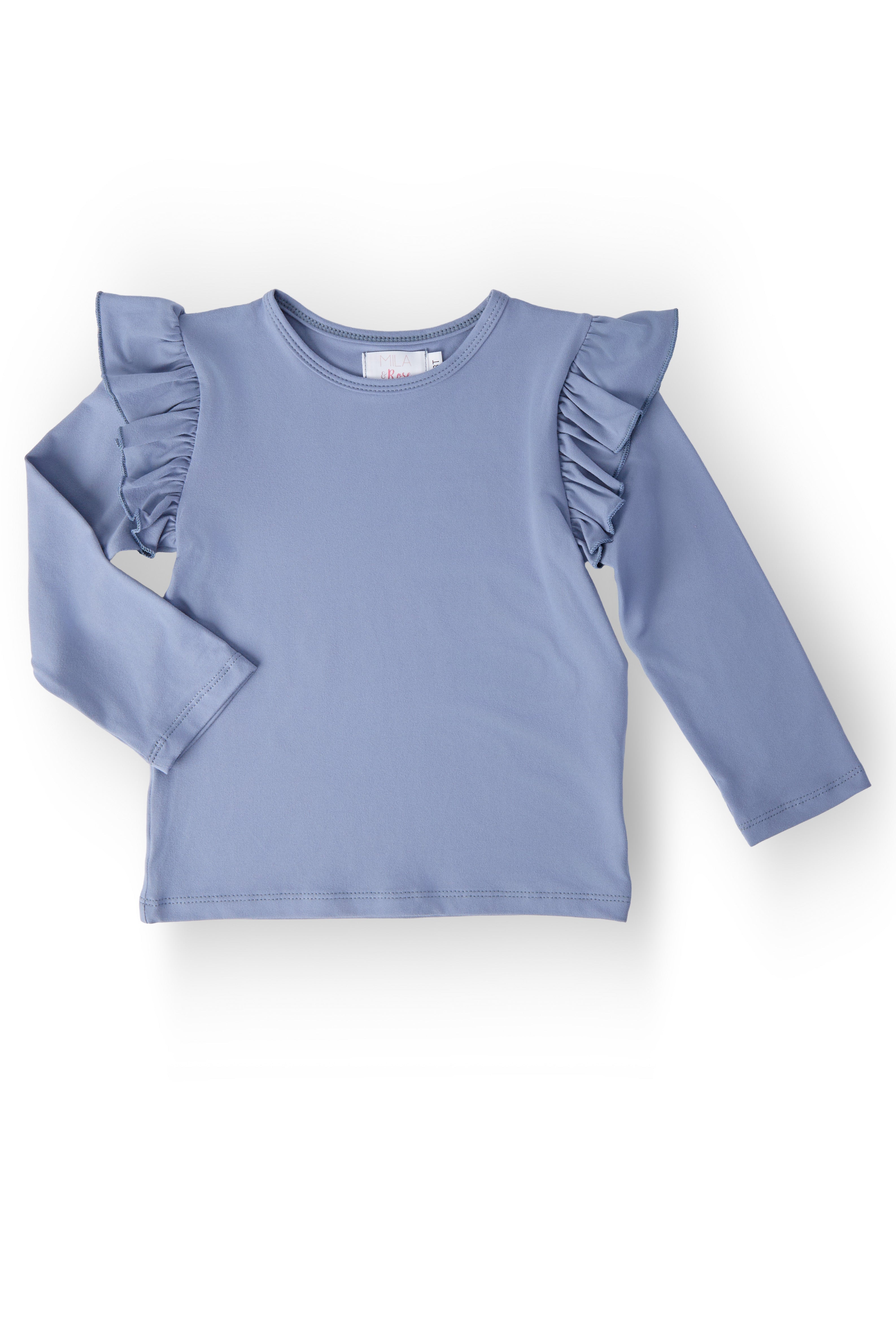 Mila & Rose ® Dusty Blue L/S Ruffle Tee — main product shot