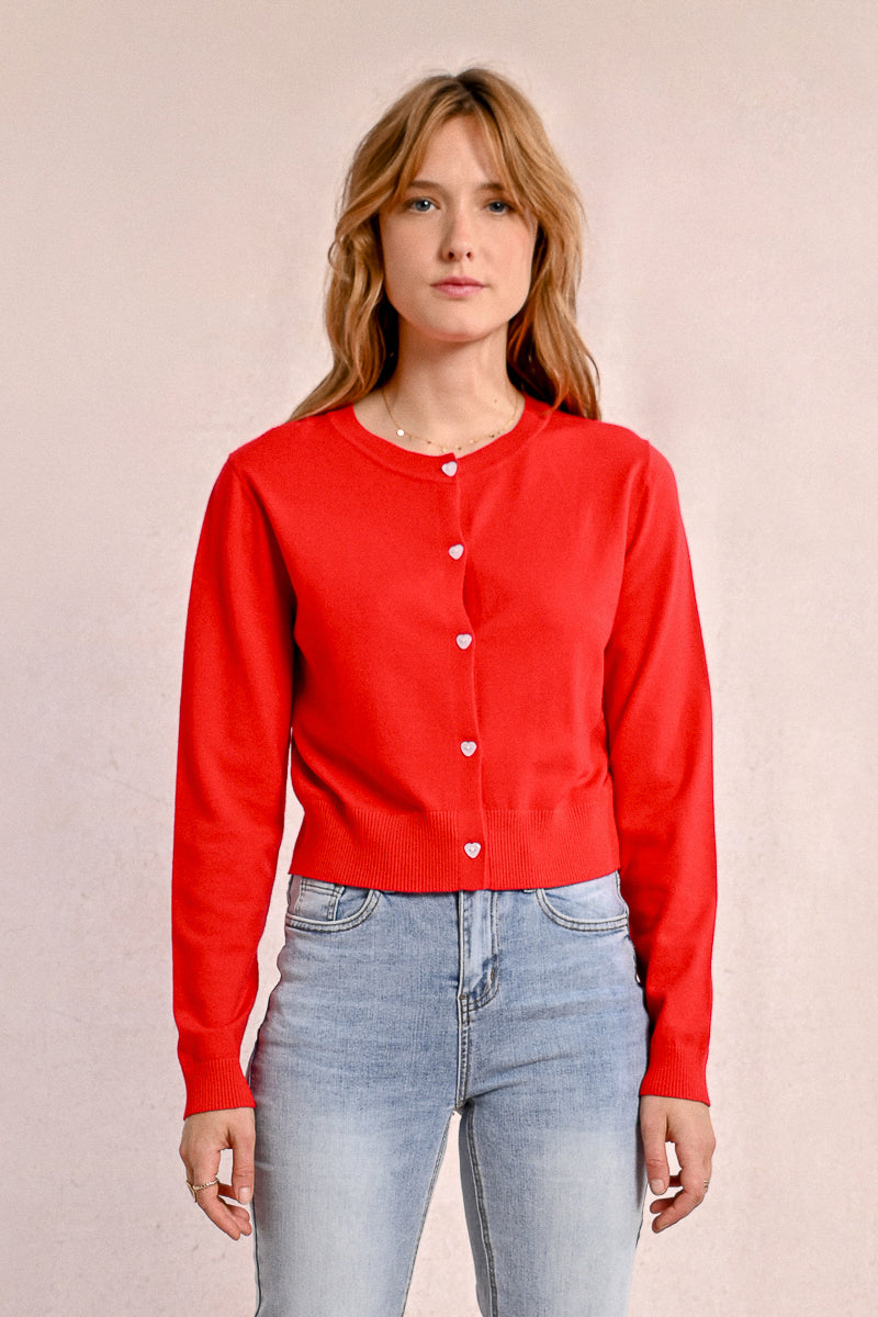 KADOU BOUTIQUE Heart Button Cardigan — main product shot
