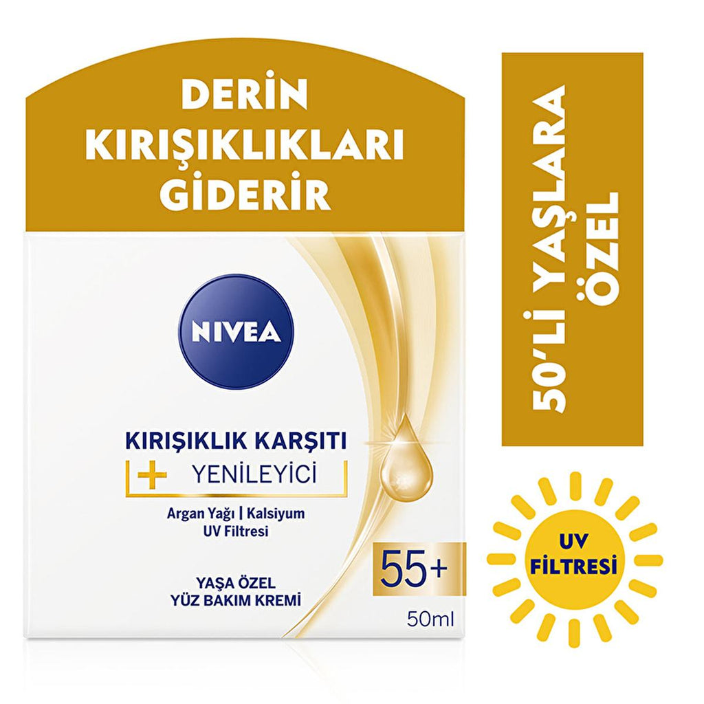 Nivea Anti-Wrinkle Face Cream for Mature Skin 55+ - Deep Moisturization & UV Protection