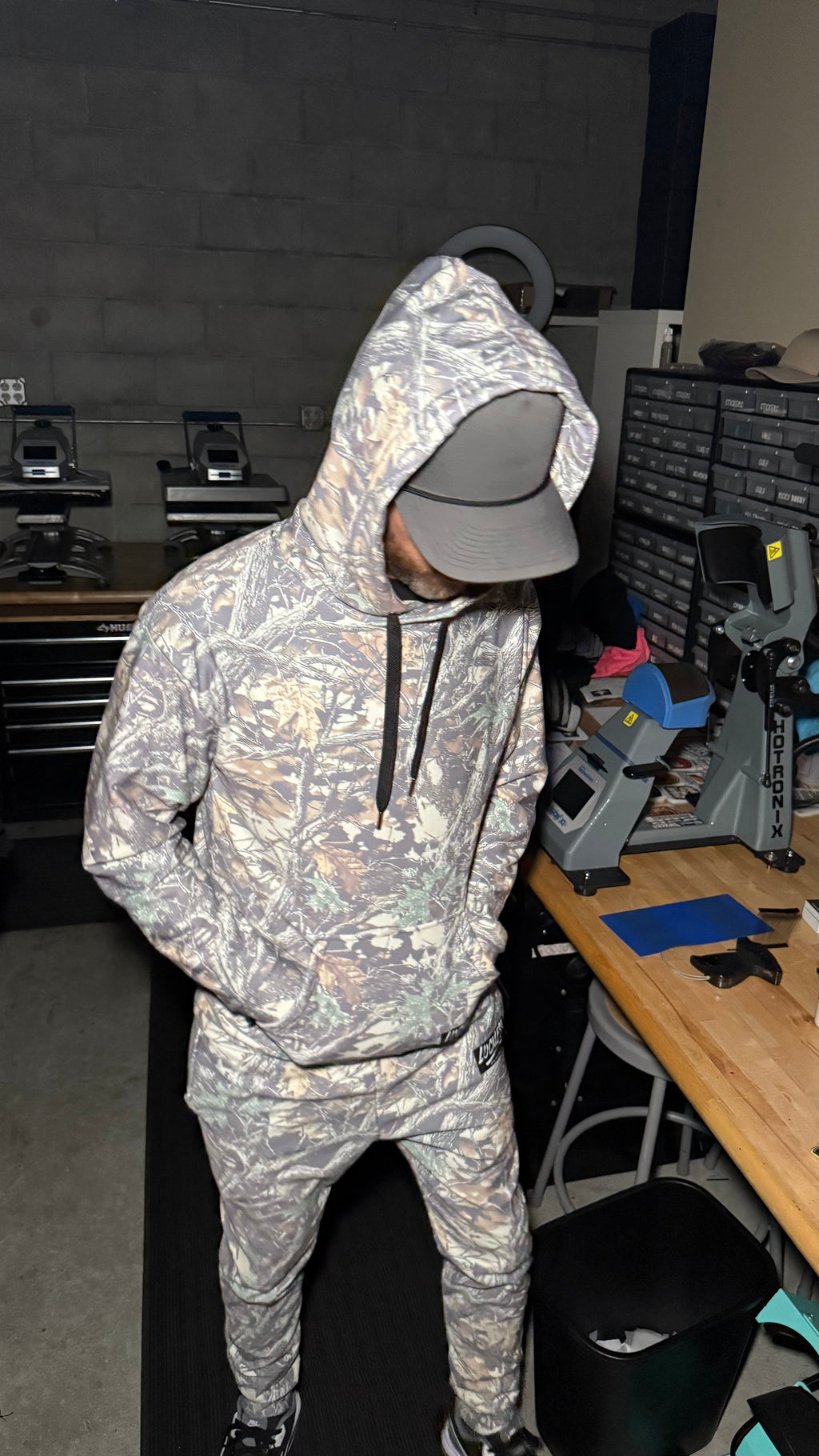 Luckless Outfitters Faded Camo Wide String Hoodie — back view
