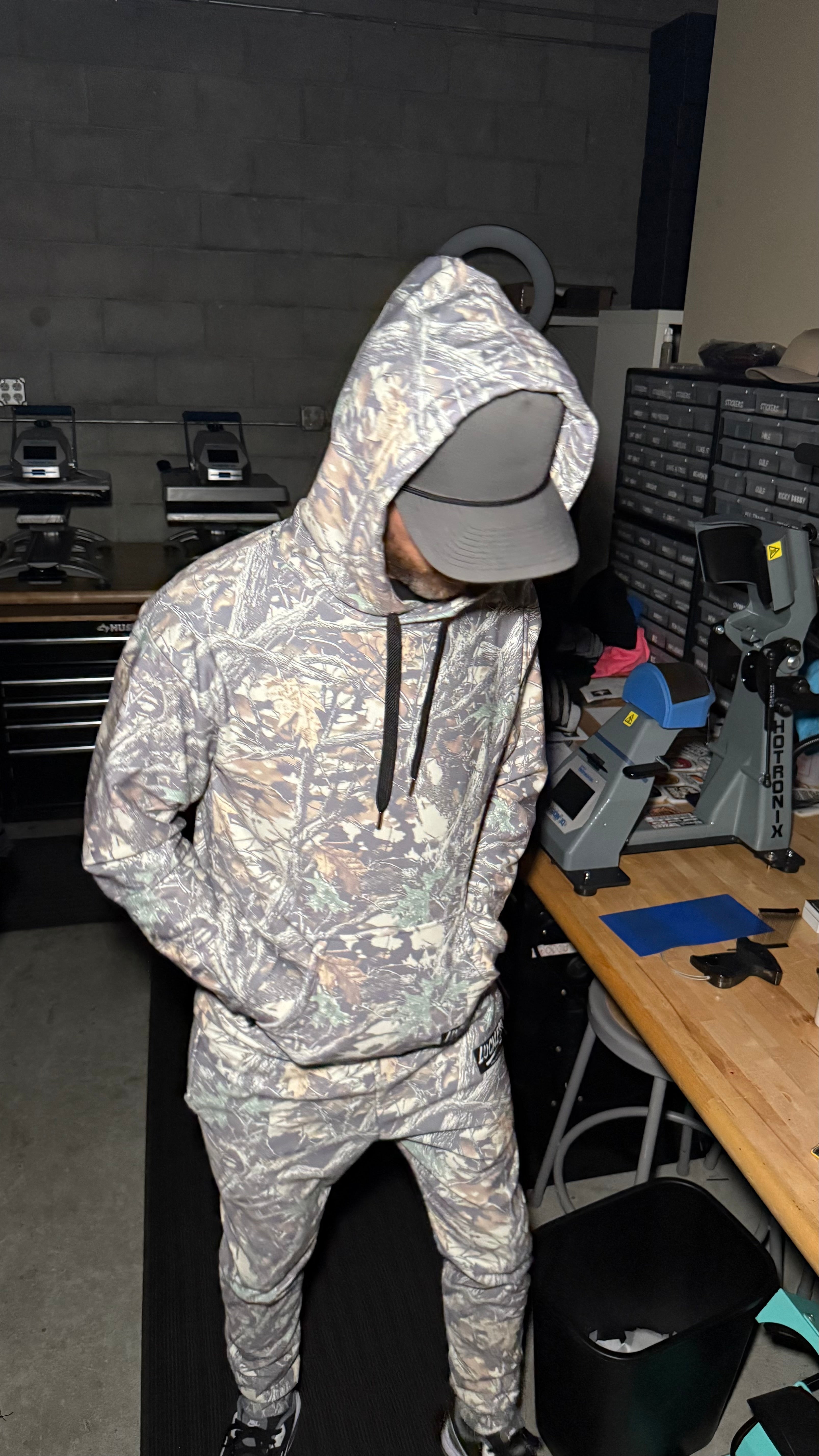 Luckless Outfitters Faded Camo Wide String Hoodie — back view
