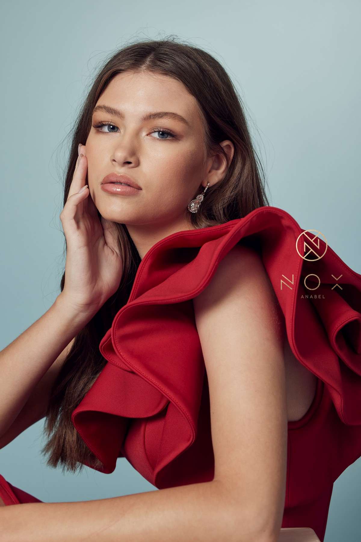 Nox Anabel E467 Long Sheath One Shoulder Ruffle Overlay Strap Gown