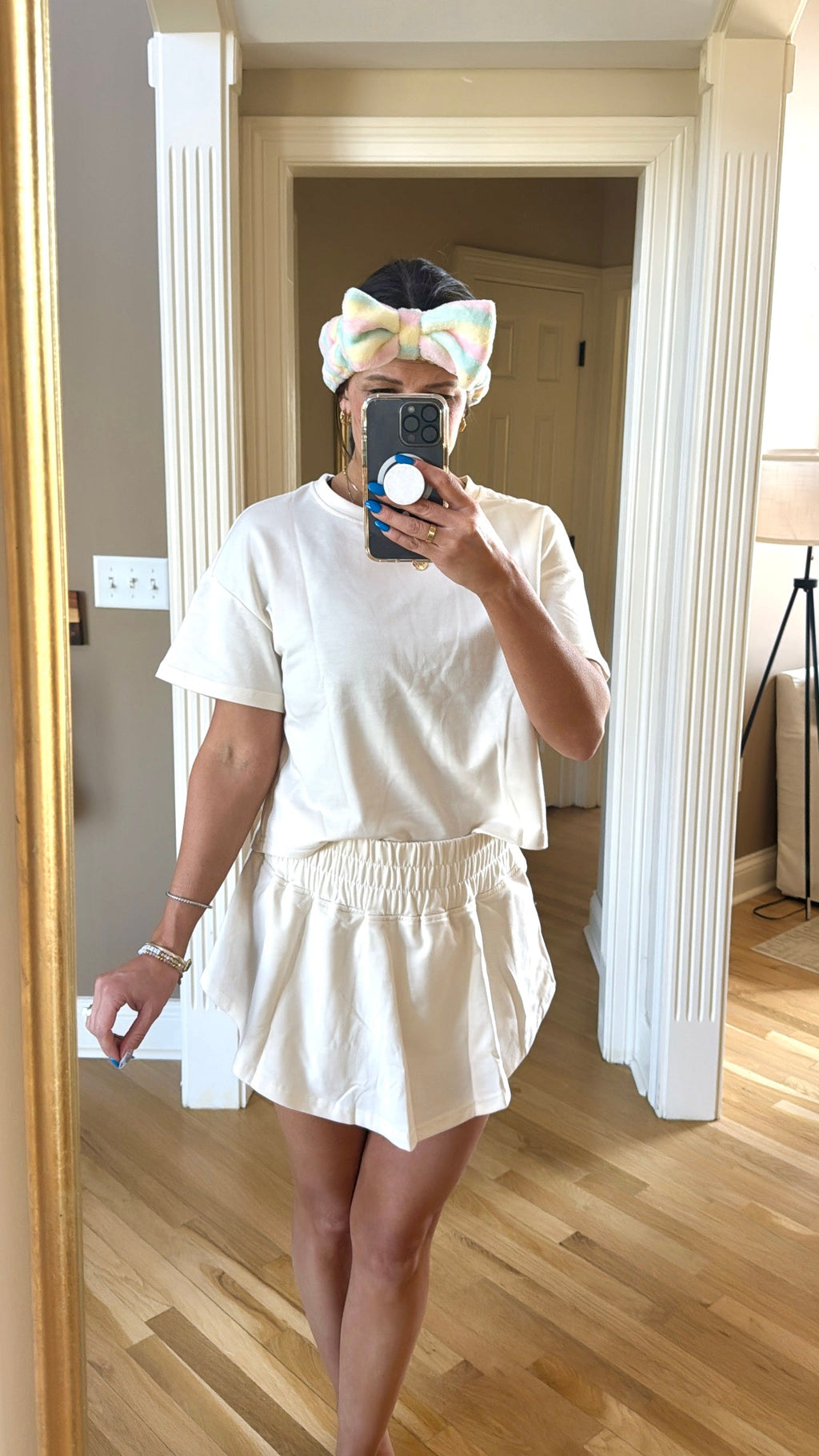 Pretty Little Patriot Pretty Little Patriot Cream High Waist Skort Set — Cream detail