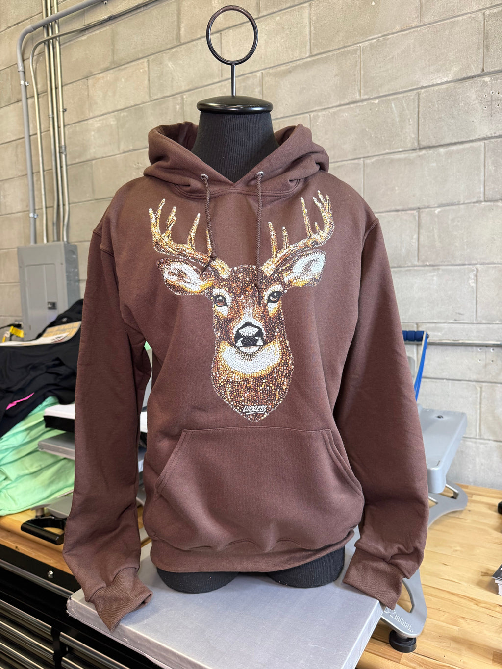 Luckless Outfitters Faux Rhinestone Buck Hoodie — lifestyle context