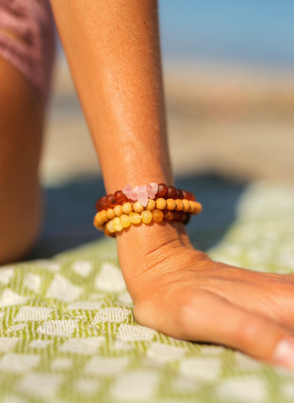 CanyonLeaf Cypress Wood + 14K Gold Filled || Beaded Stretch Bracelet — main product shot