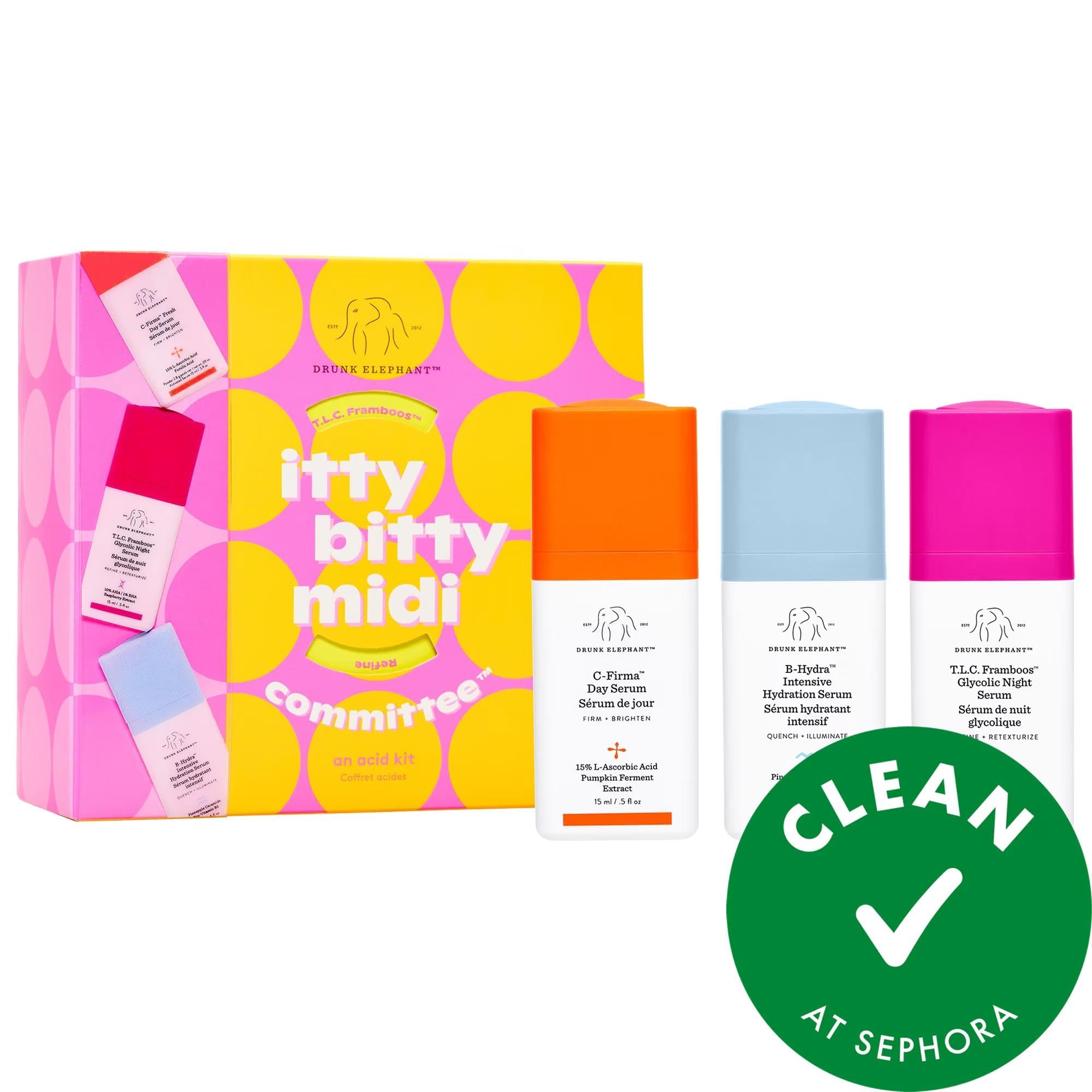 Itty Bitty Midi Committee Skincare Serum Trio: Hydrate, Brighten, & Exfoliate - Anti-Aging, Fine Lines, Dryness - Vitamin C, Hyaluronic & Glycolic Acid
