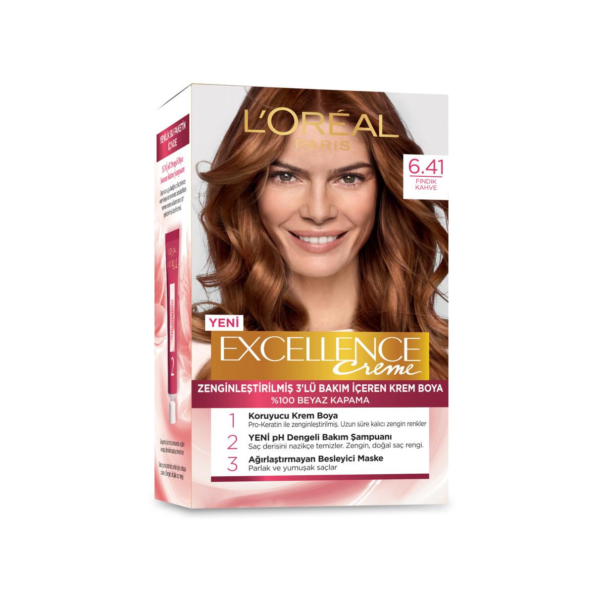 L'Oreal Paris Excellence Creme Hair Dye - 6.41 Hazelnut Brown: 100% Grey Coverage, Long Lasting Color & Pro-Keratin Protection