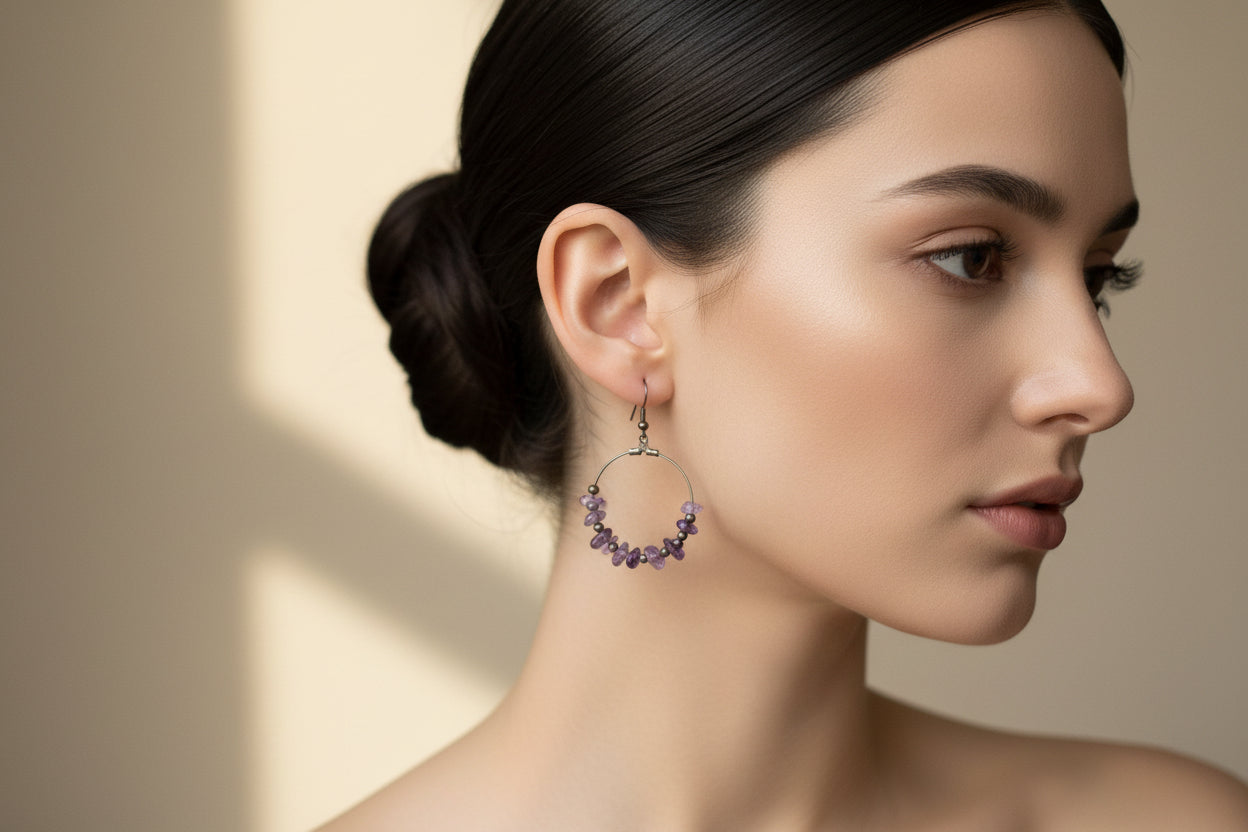 Amethyst hoop drops