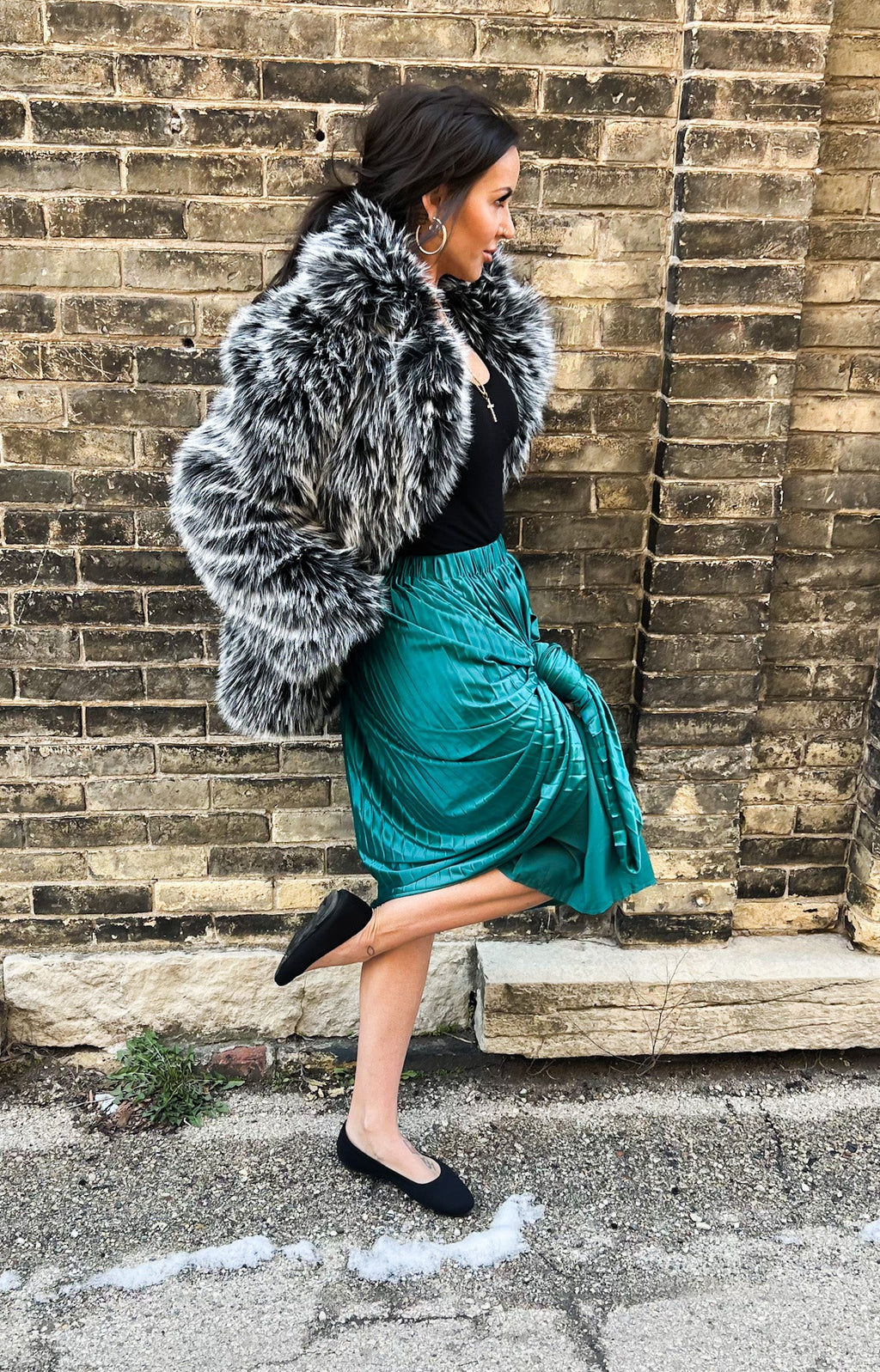 Pretty Little Patriot Pretty Little Patriot Black Mob Wife Faux Fur Coat — Pretty Little Patriot branding close-up