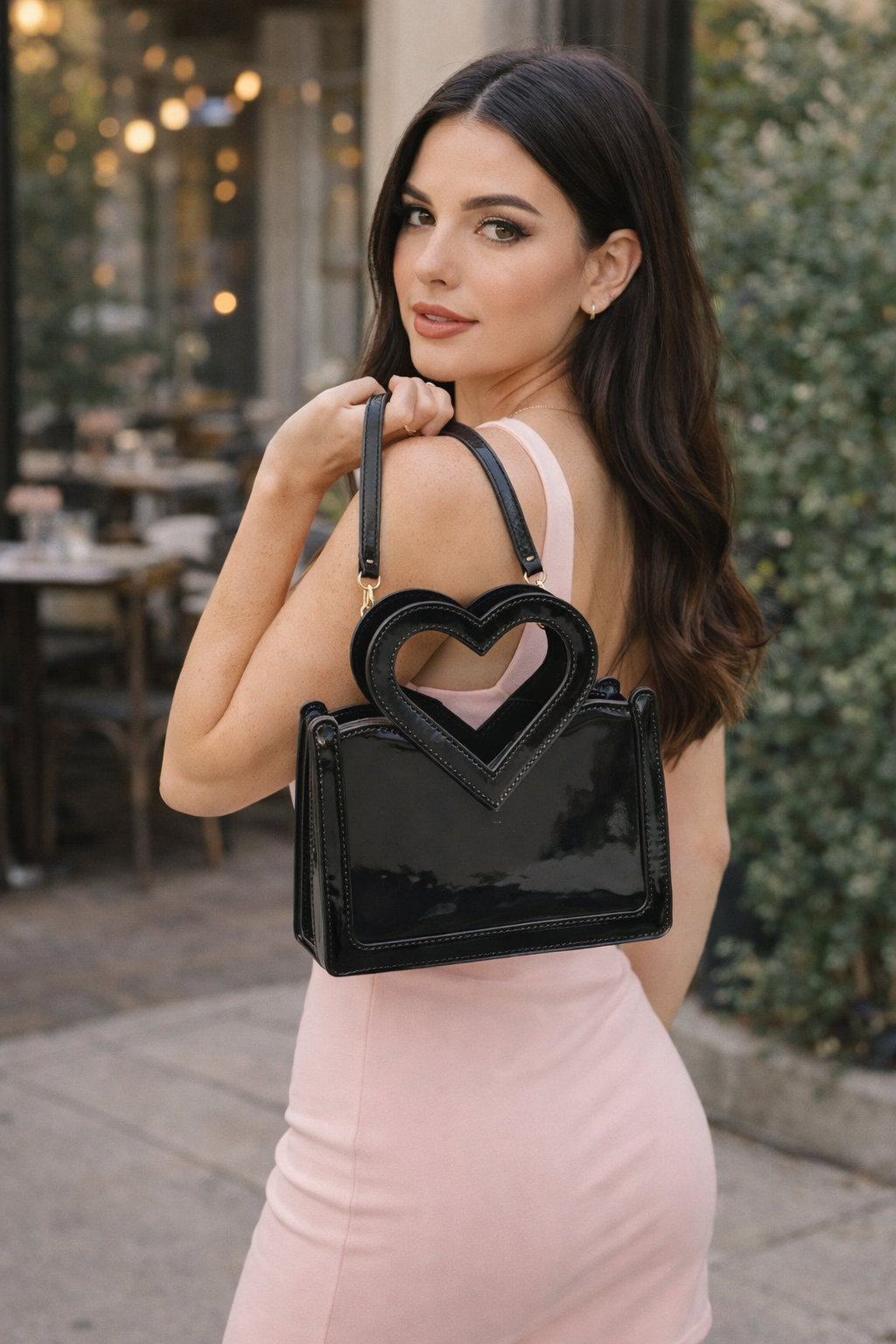 Black Enamel Top Handle Bag