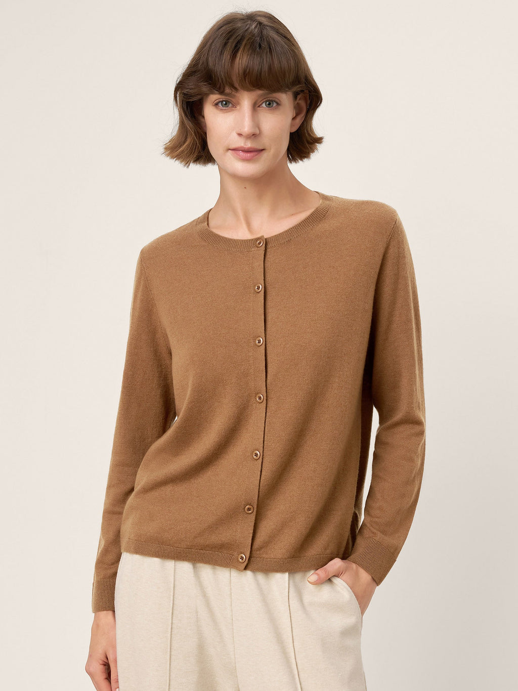 100% Extra-Fine Merino Wool Buttoned Knit Cardigan CAYLA