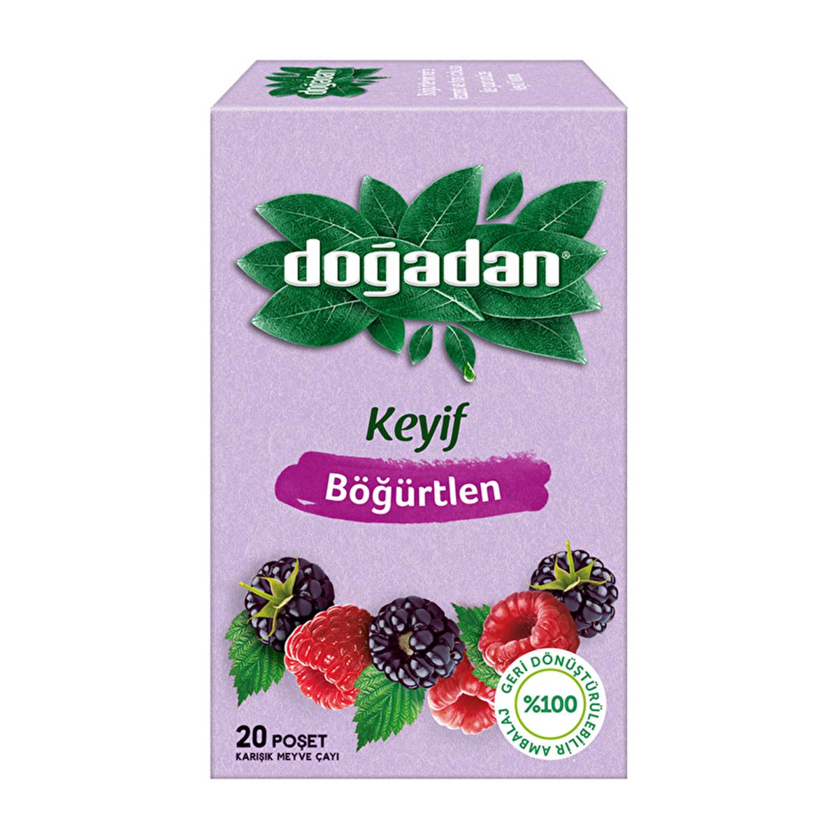Doğadan Blackberry Herbal Tea, 20 Tea Bags - Caffeine-Free, Stevia Sweetened Fruit Infusion