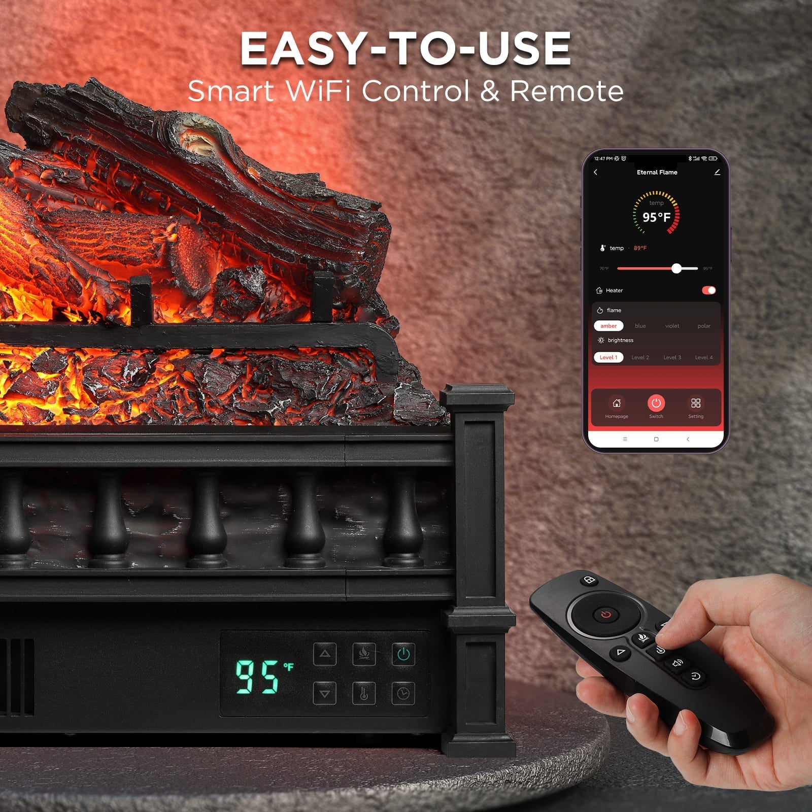 (Open Box) Eternal Flame EF26-LG Smart Electric Fireplace Logs, WiFi Enabled – TURBRO, view 4