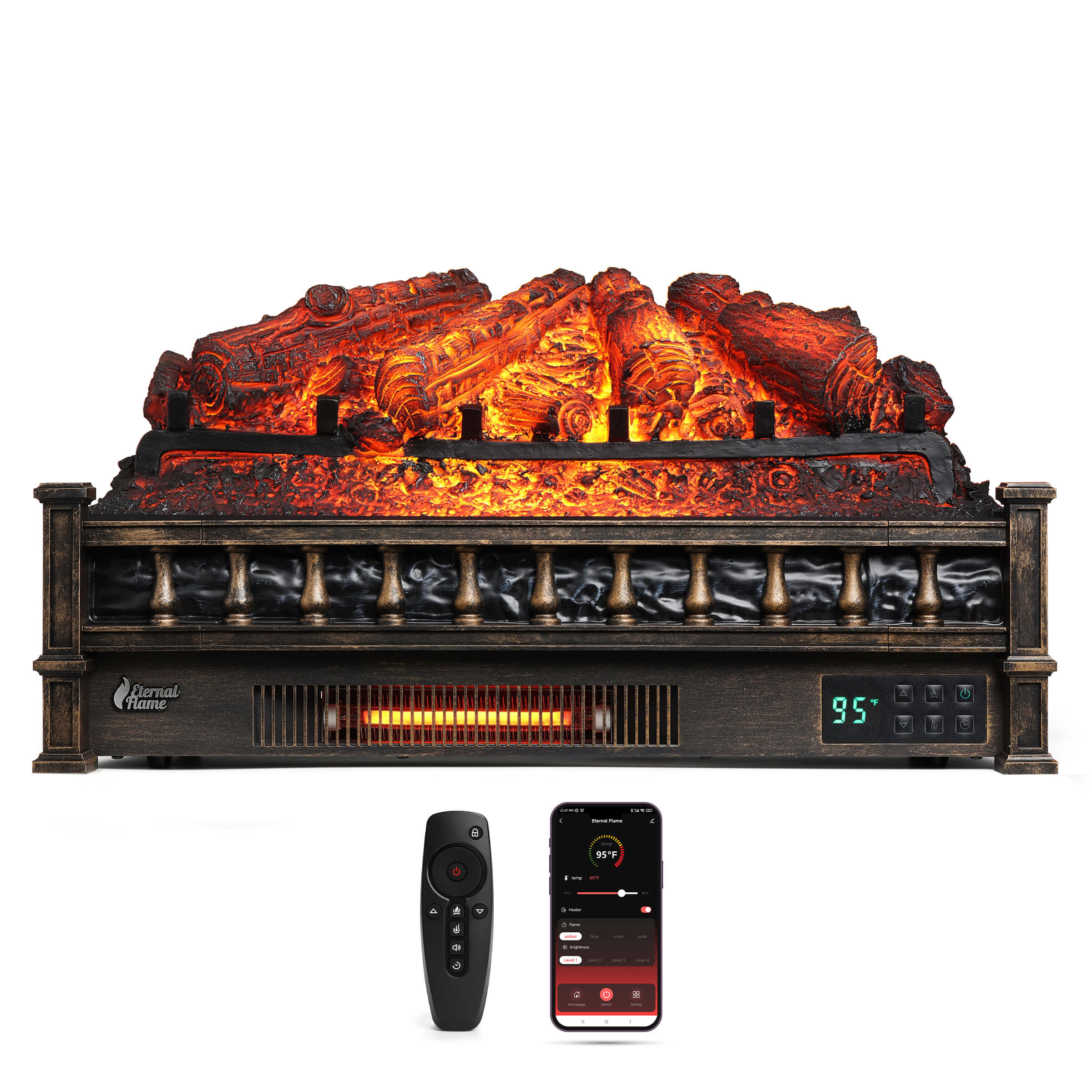 (Open Box) Eternal Flame EF26-PB Smart Electric Fireplace Logs, WiFi Enabled – TURBRO, view 10