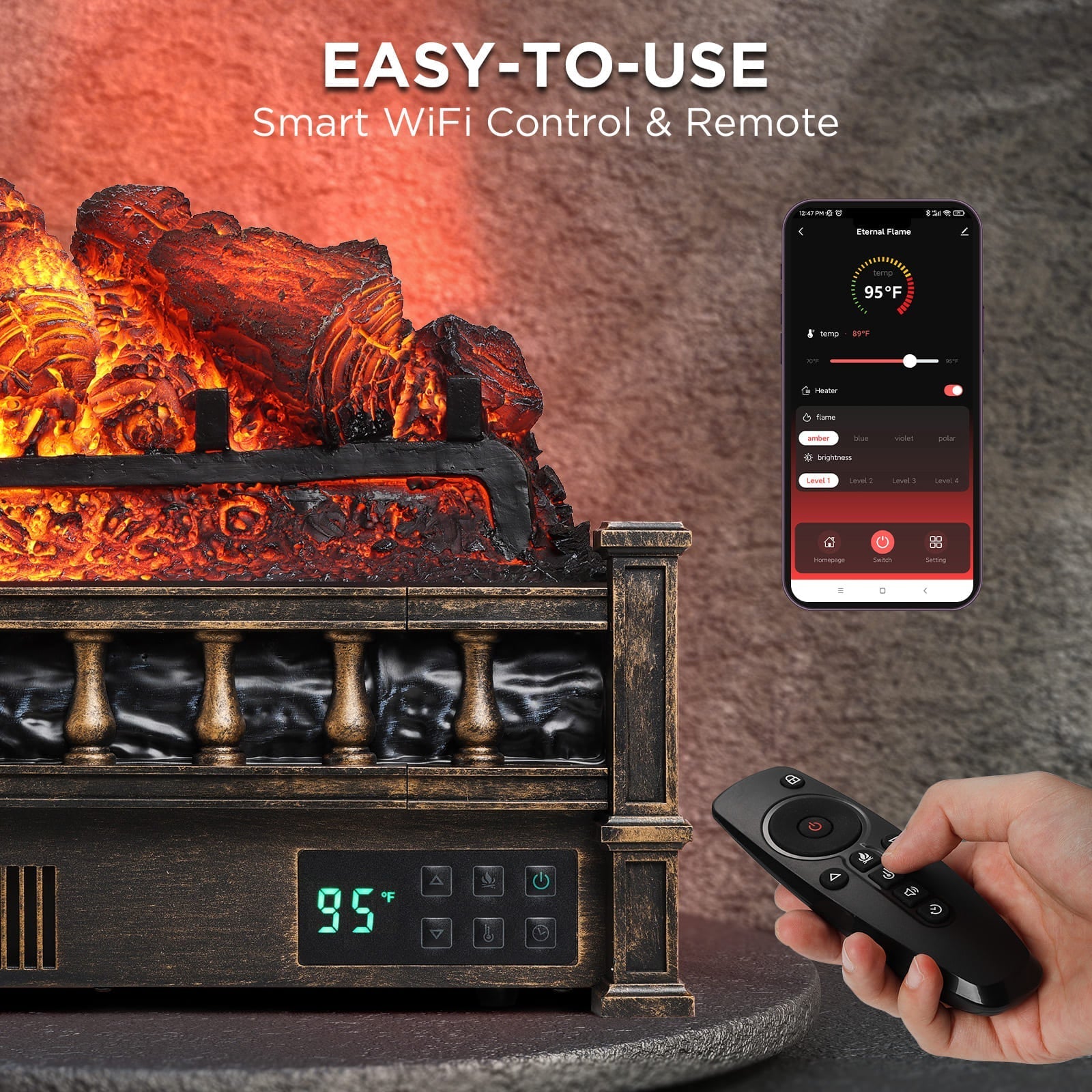 (Open Box) Eternal Flame EF26-PB Smart Electric Fireplace Logs, WiFi Enabled – TURBRO, view 12