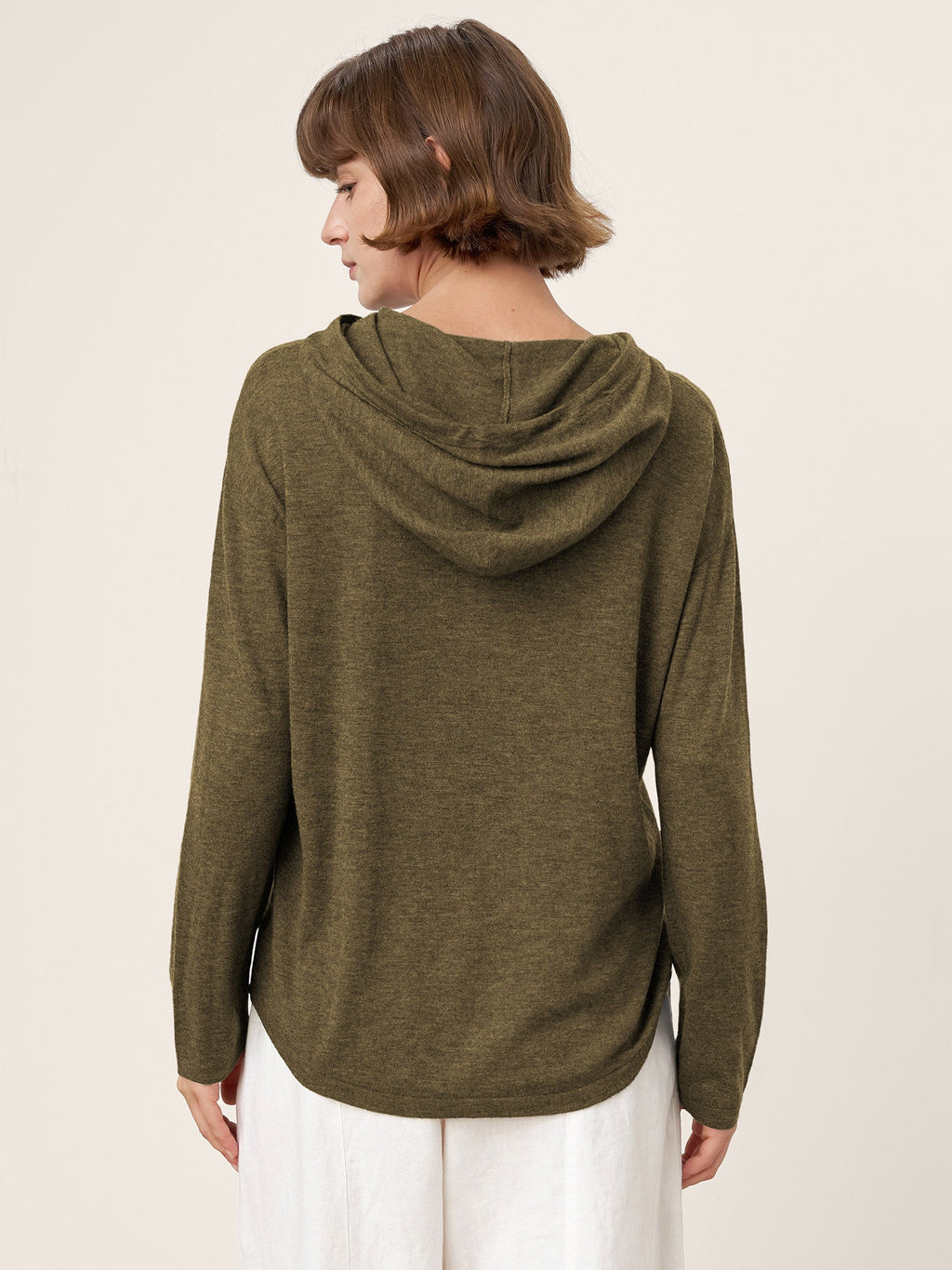LINTICO 100% Extra-Fine Merino Wool Knit Hooded Sweatshirt SIA — product on model