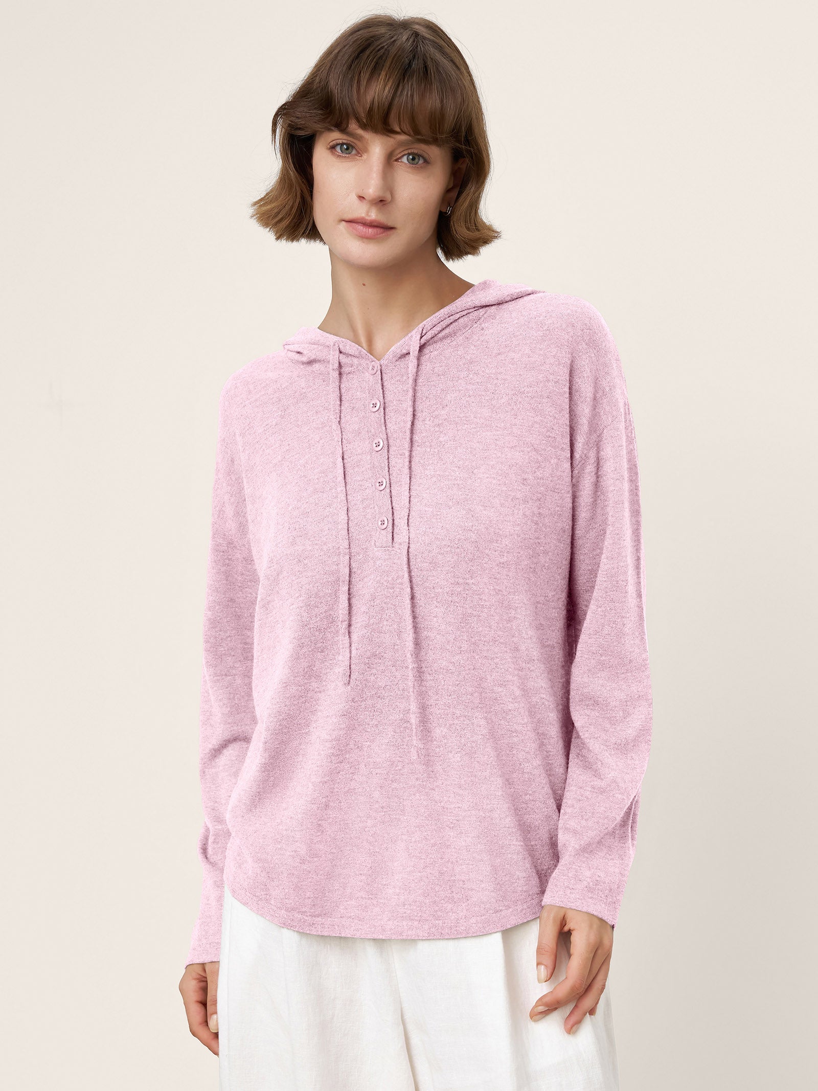 LINTICO 100% Extra-Fine Merino Wool Knit Hooded Sweatshirt SIA — product on model