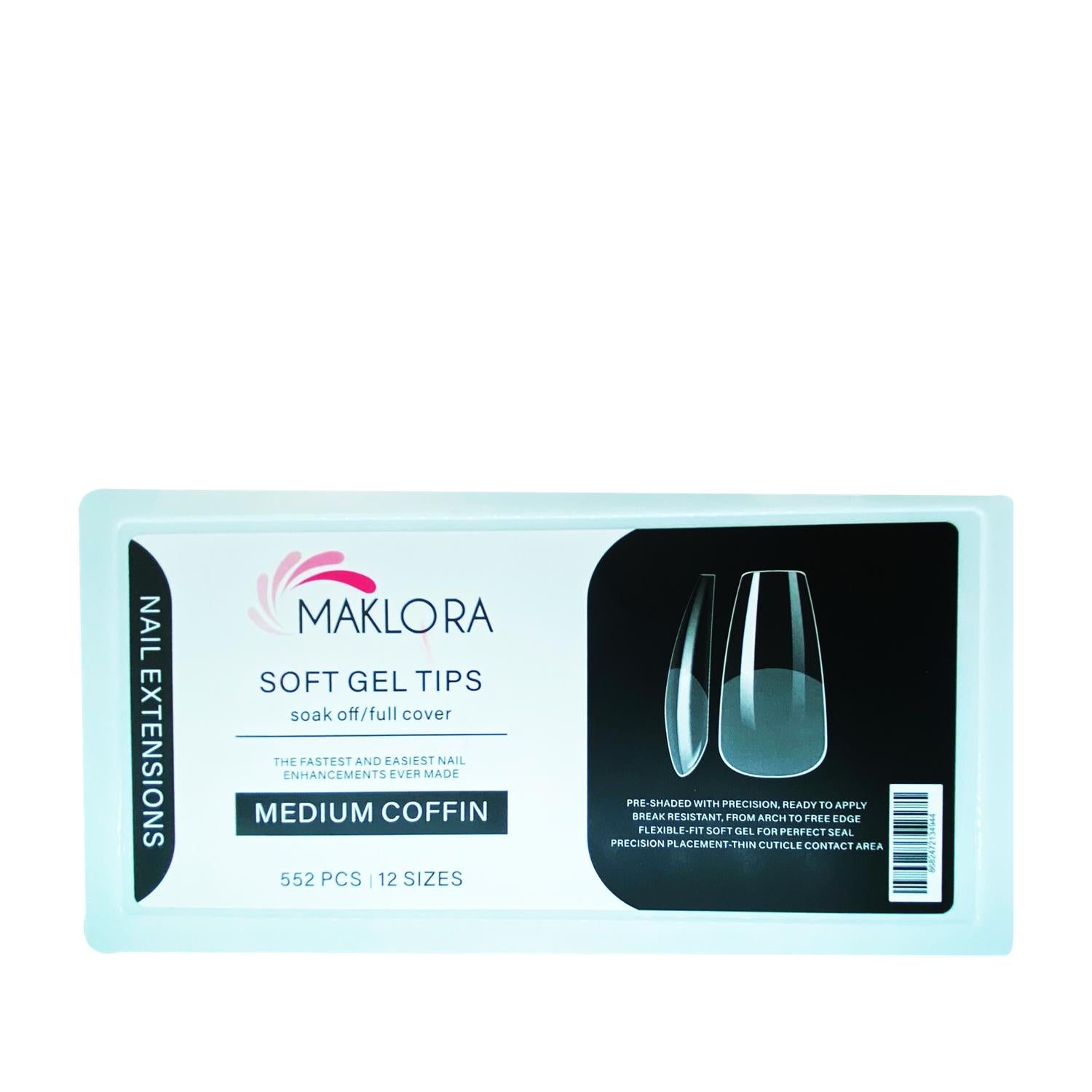 Maklora Soft Gel Nail Tips 552pcs/box ES-06 Medium Coffin - Bulk Nail Art Supplies for Professionals