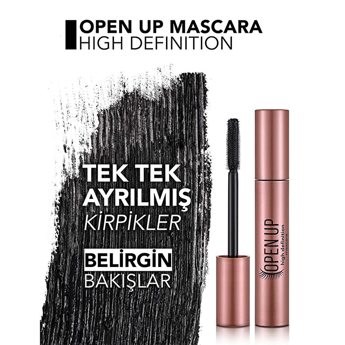 Flormar Open Up HD Mascara - Long-Lasting, Matte Finish, Silicone Brush for Separation and Volume