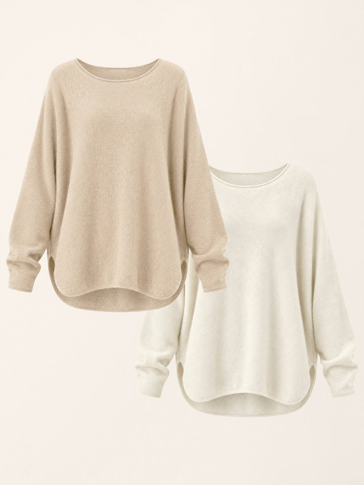 100% Mongolian Cashmere Hand-Finished Rolled Edge Knit Top AMARA
