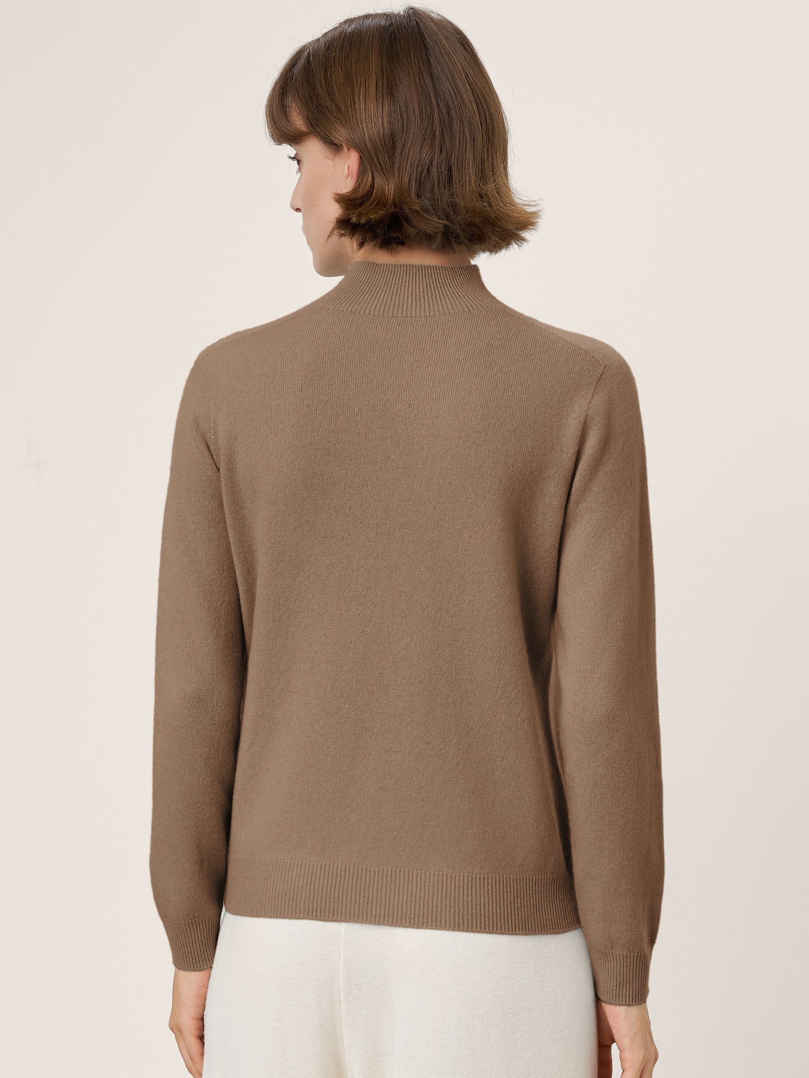 LINTICO Premium Cashmere Blend Hand-Finished Seamless Mock Neck Ribbed Sweater RHEA — side view
