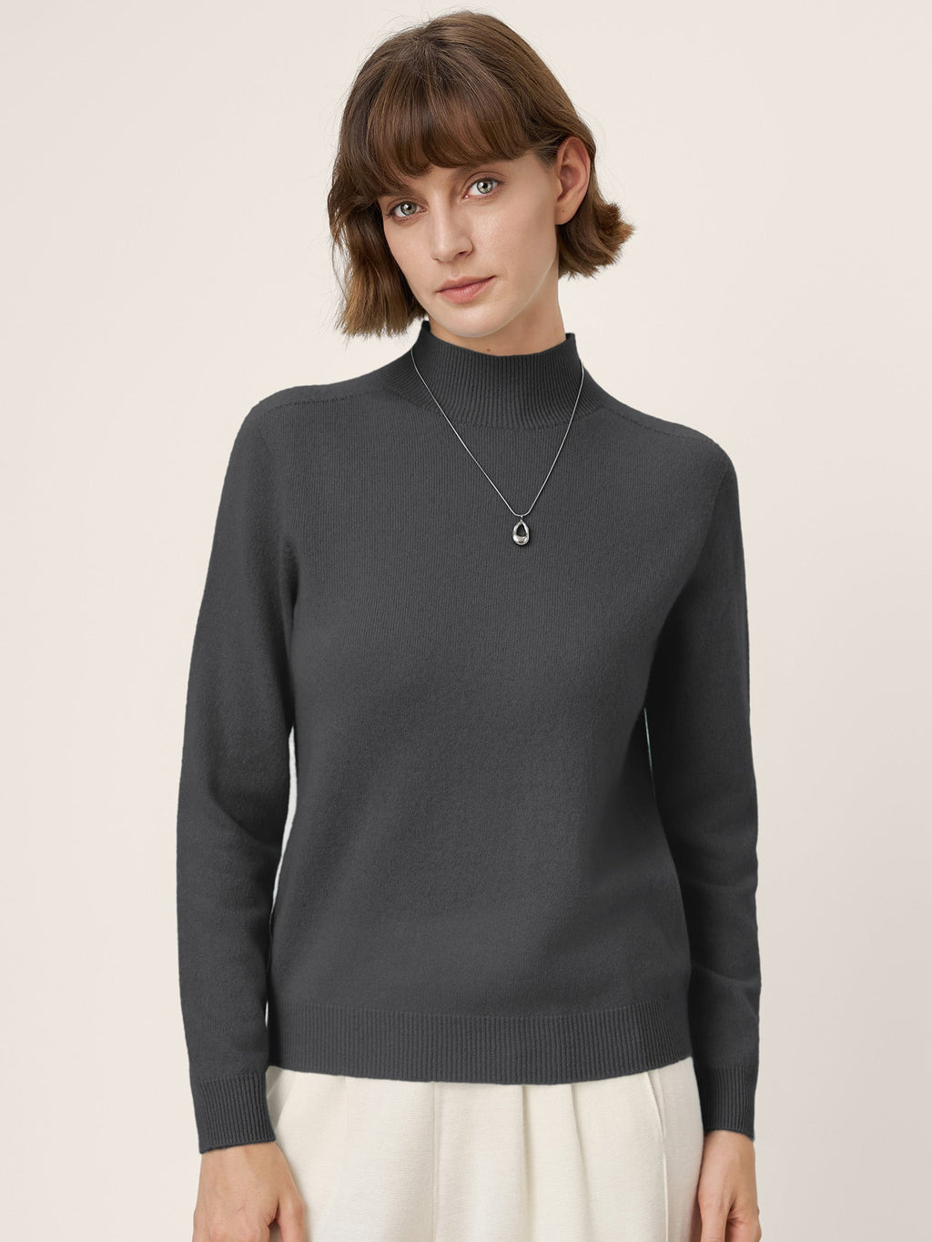 LINTICO Premium Cashmere Blend Hand-Finished Seamless Mock Neck Ribbed Sweater RHEA — back view