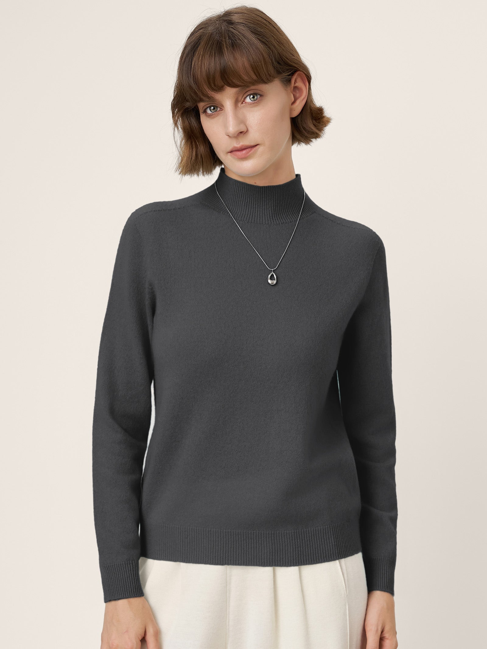LINTICO Premium Cashmere Blend Hand-Finished Seamless Mock Neck Ribbed Sweater RHEA — back view
