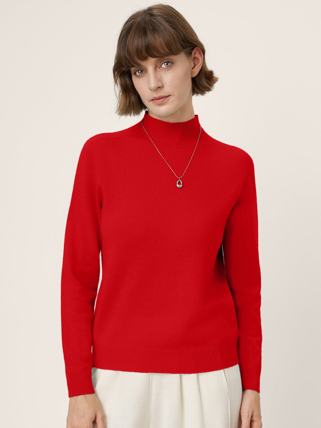 LINTICO Premium Cashmere Blend Hand-Finished Seamless Mock Neck Ribbed Sweater RHEA — product on model
