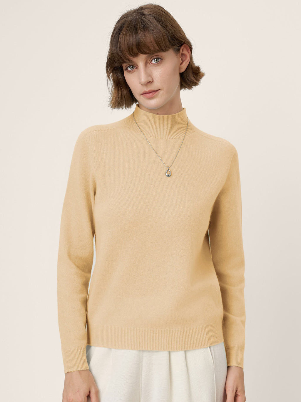 LINTICO Premium Cashmere Blend Hand-Finished Seamless Mock Neck Ribbed Sweater RHEA — color detail
