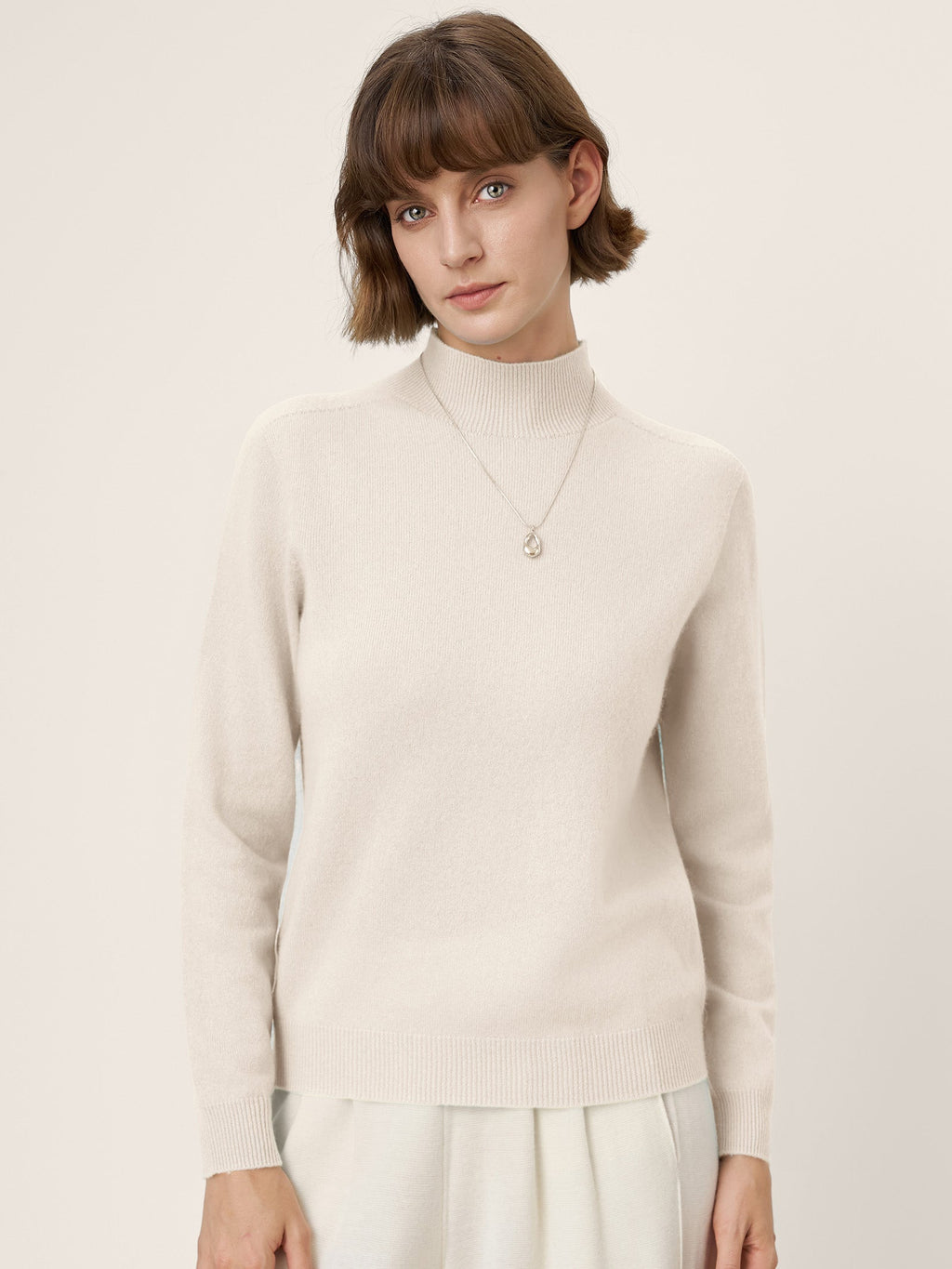 LINTICO Premium Cashmere Blend Hand-Finished Seamless Mock Neck Ribbed Sweater RHEA — main product shot