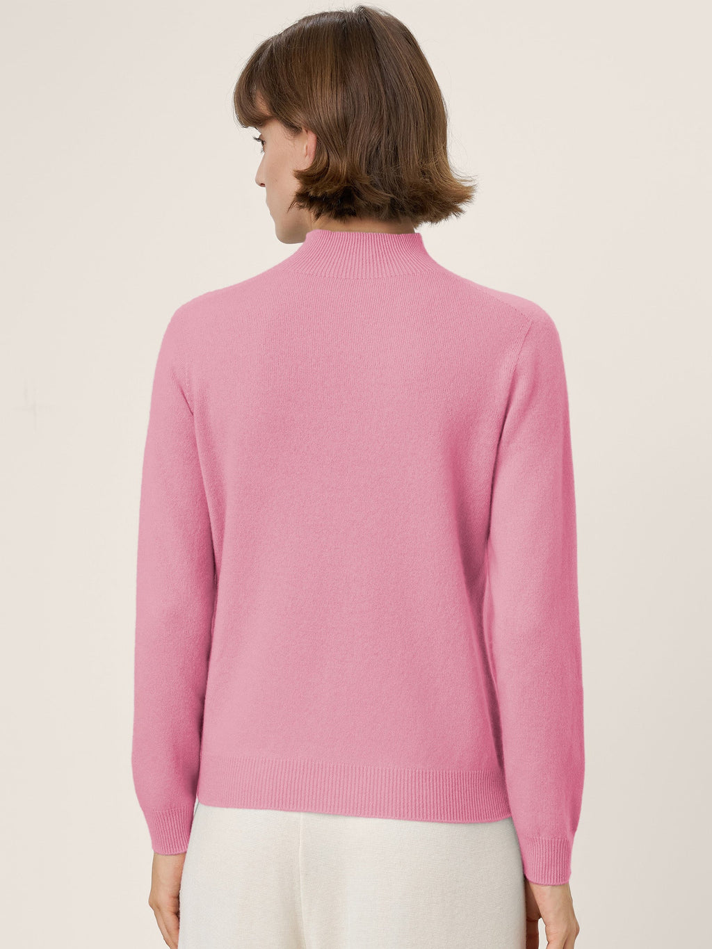 LINTICO Premium Cashmere Blend Hand-Finished Seamless Mock Neck Ribbed Sweater RHEA — fabric or material detail