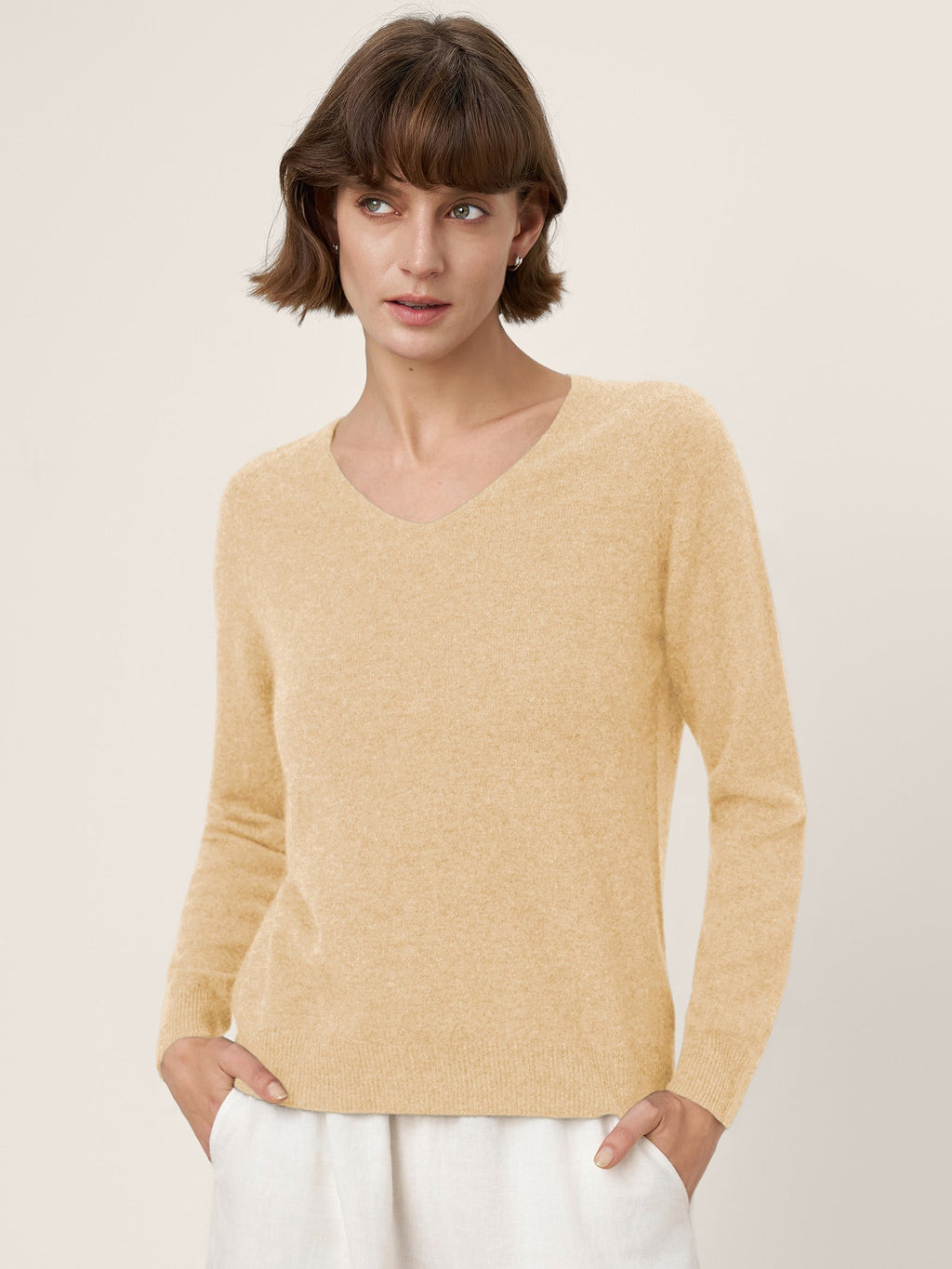 LINTICO Premium Cashmere Blend Hand-Finished Seamless V-Neck Sweater SURI — side view