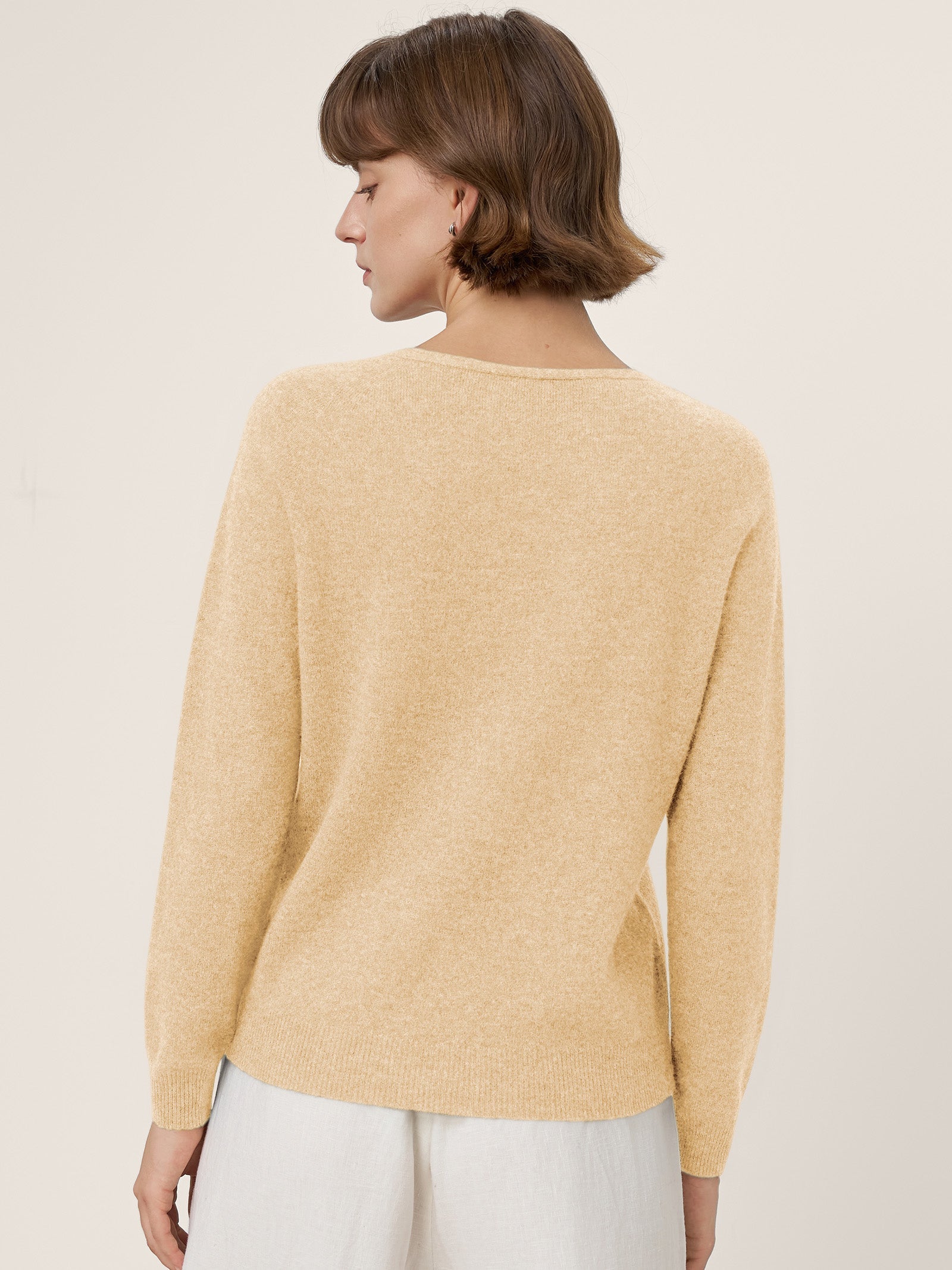LINTICO Premium Cashmere Blend Hand-Finished Seamless V-Neck Sweater SURI — back view