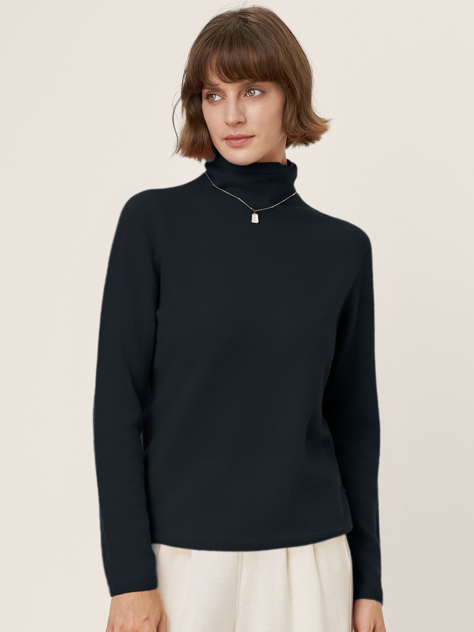 LINTICO Premium Cashmere Blend Hand-Finished Seamless Turtleneck Knit Top TOVE — detail shot 10
