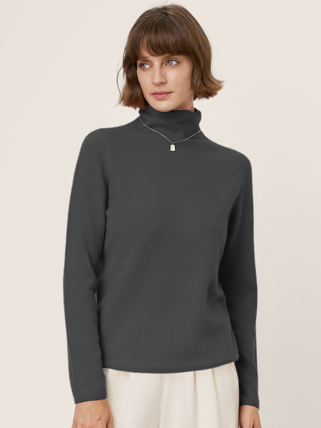 LINTICO Premium Cashmere Blend Hand-Finished Seamless Turtleneck Knit Top TOVE — fabric or material detail