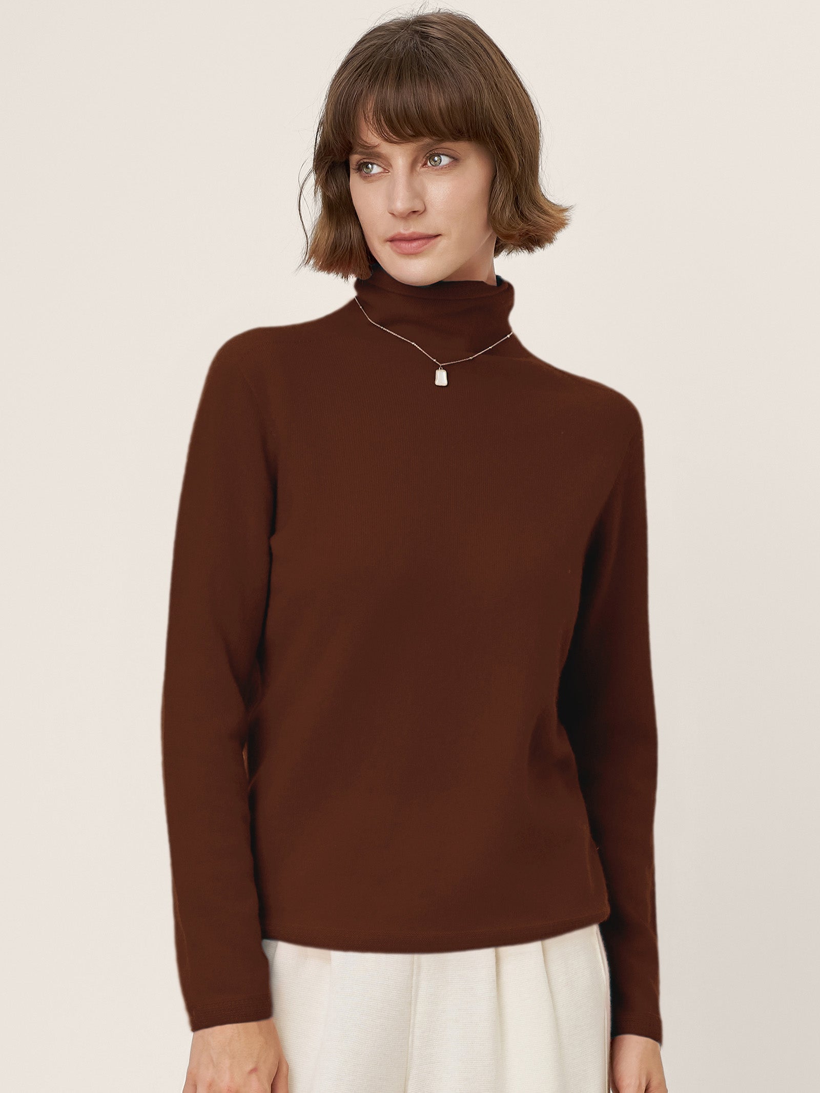 LINTICO Premium Cashmere Blend Hand-Finished Seamless Turtleneck Knit Top TOVE — lifestyle context