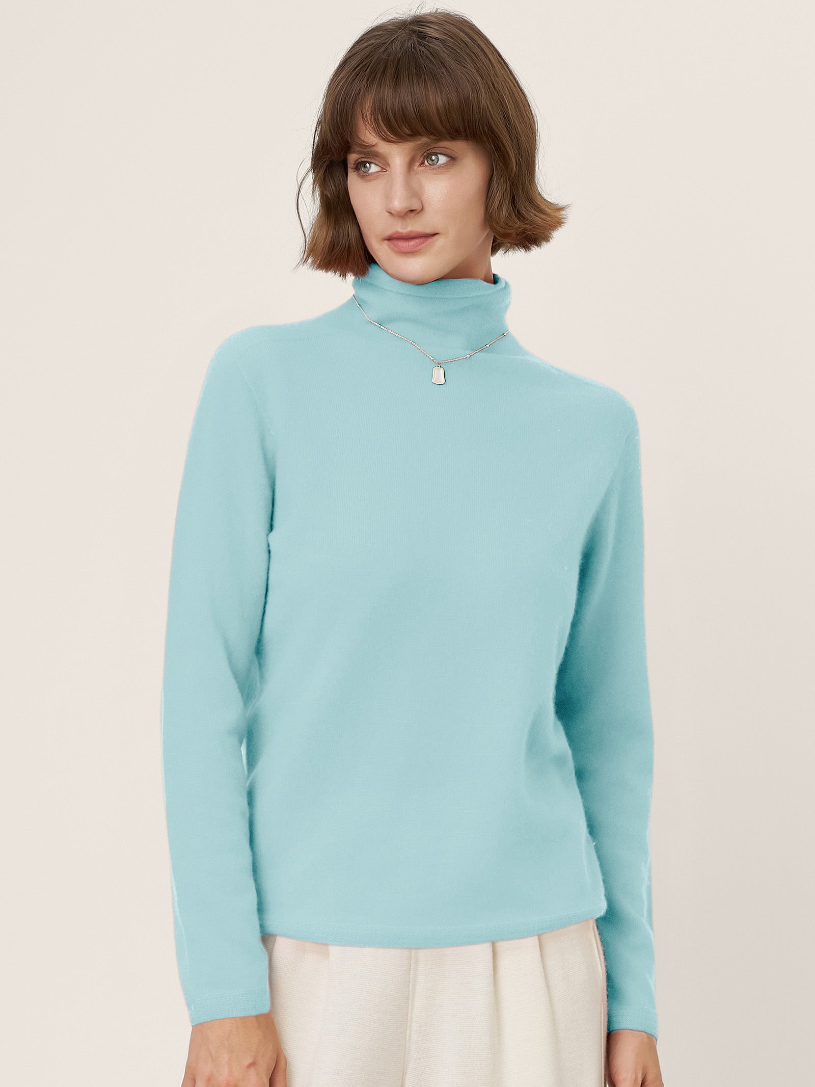 LINTICO Premium Cashmere Blend Hand-Finished Seamless Turtleneck Knit Top TOVE — color detail