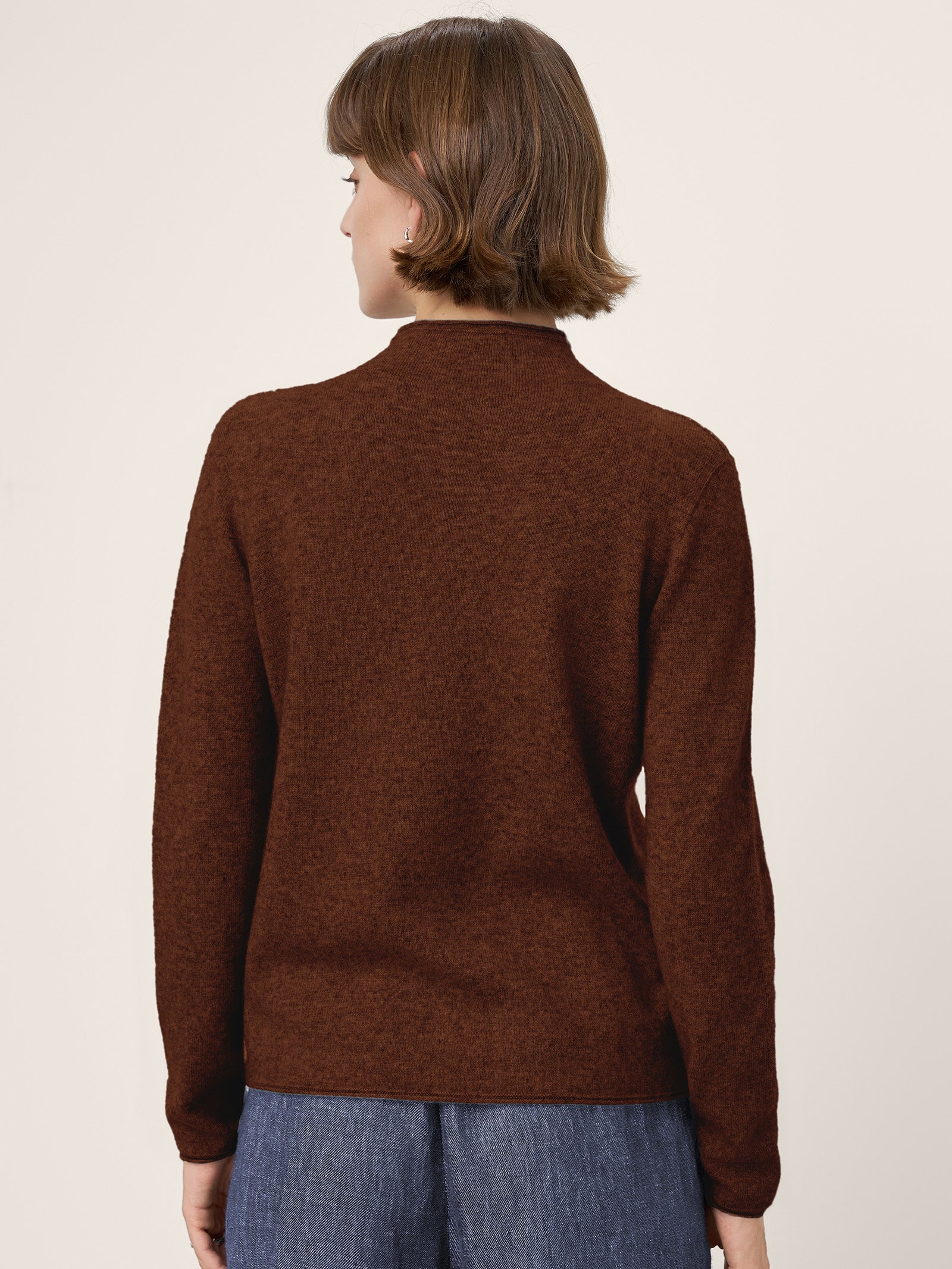 LINTICO Premium Cashmere Blend Hand-Finished Seamless Mock Neck Lettuce Edge Sweater ZELIE — comparison shot