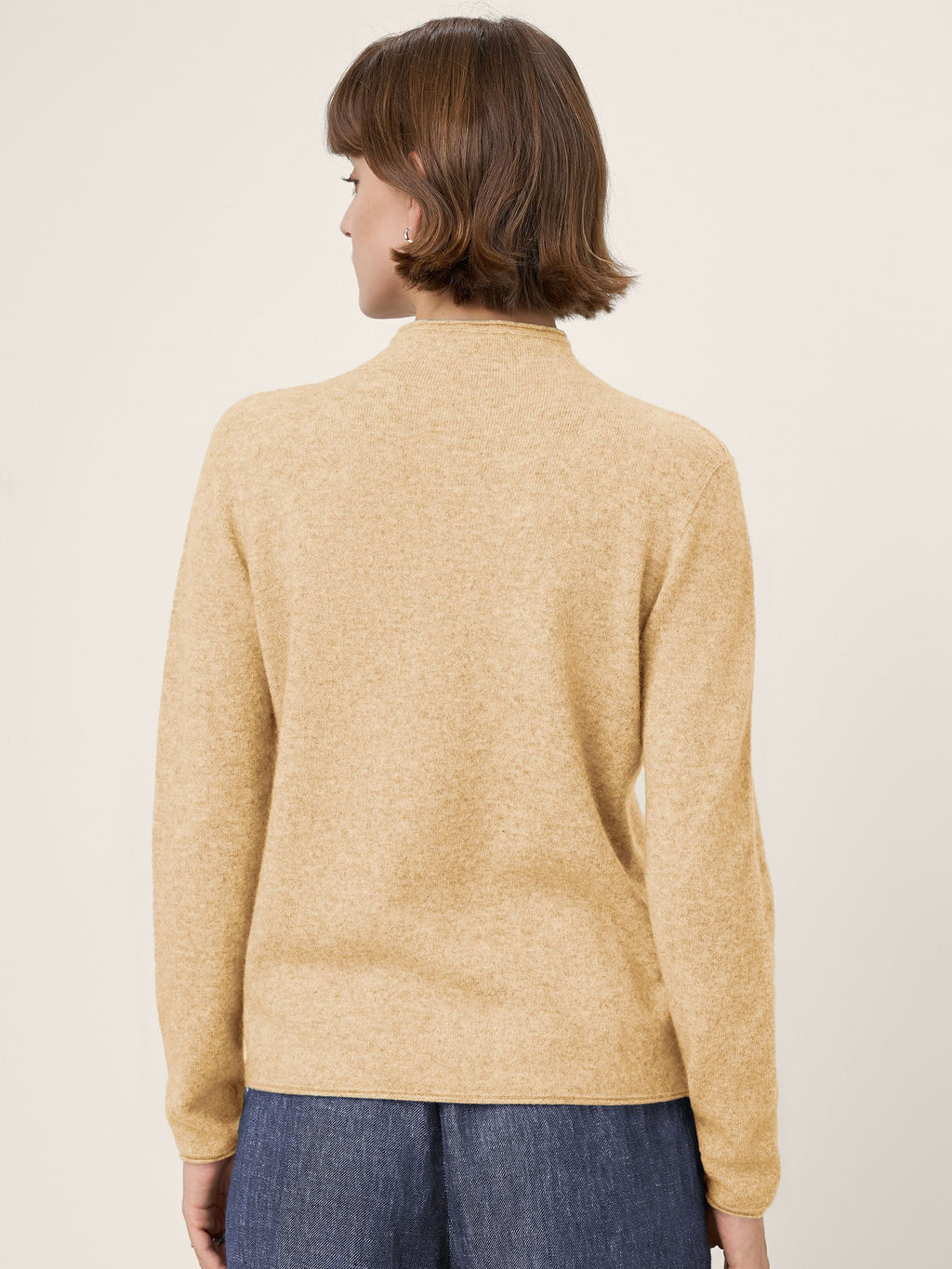 LINTICO Premium Cashmere Blend Hand-Finished Seamless Mock Neck Lettuce Edge Sweater ZELIE — main product shot