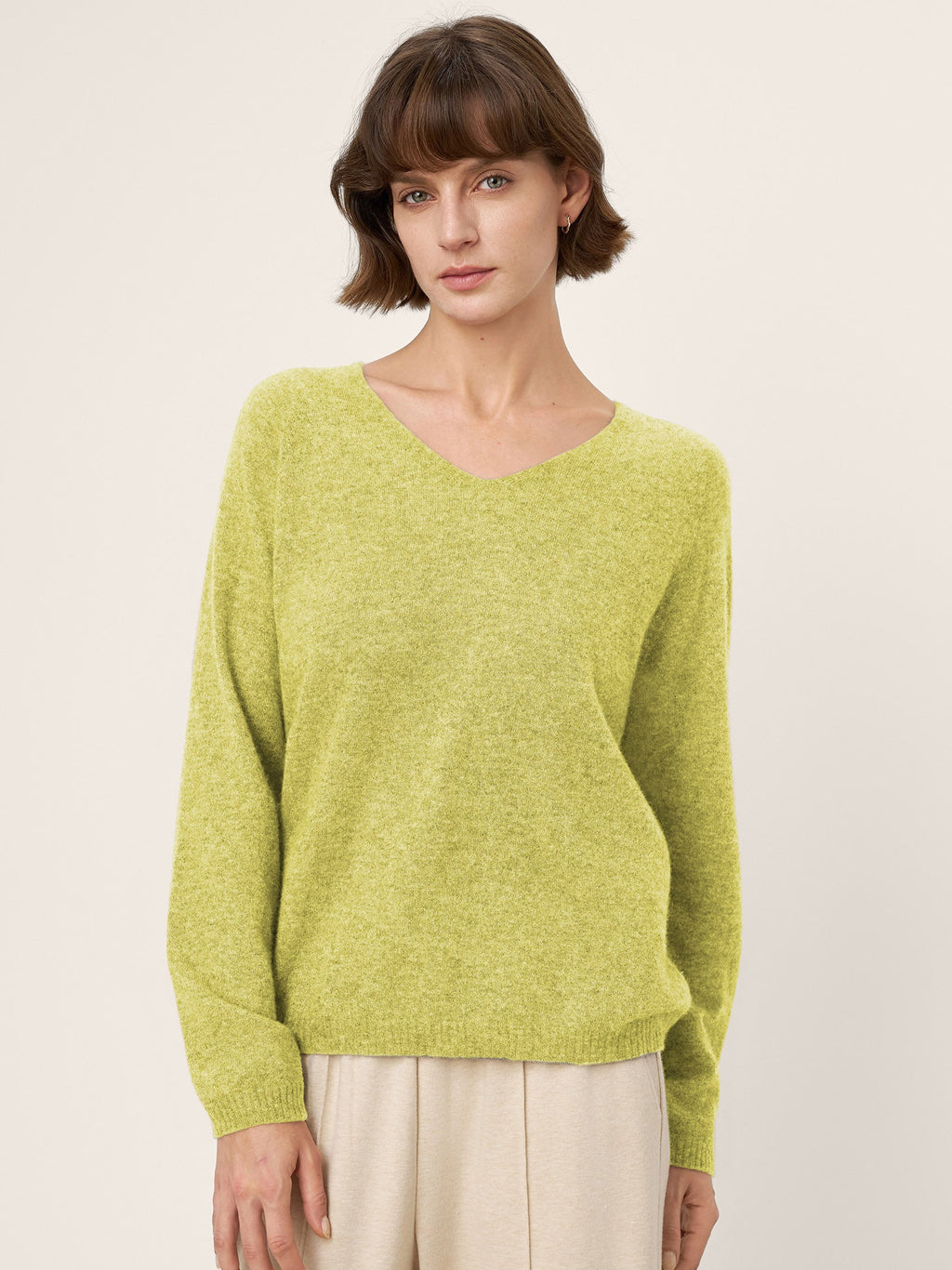 LINTICO Mongolian Cashmere & Mulberry Silk Seamless Ribbed Trim V-Neck Sweater TESSA — comparison shot