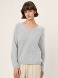 LINTICO Mongolian Cashmere & Mulberry Silk Seamless Ribbed Trim V-Neck Sweater TESSA — detail shot 7