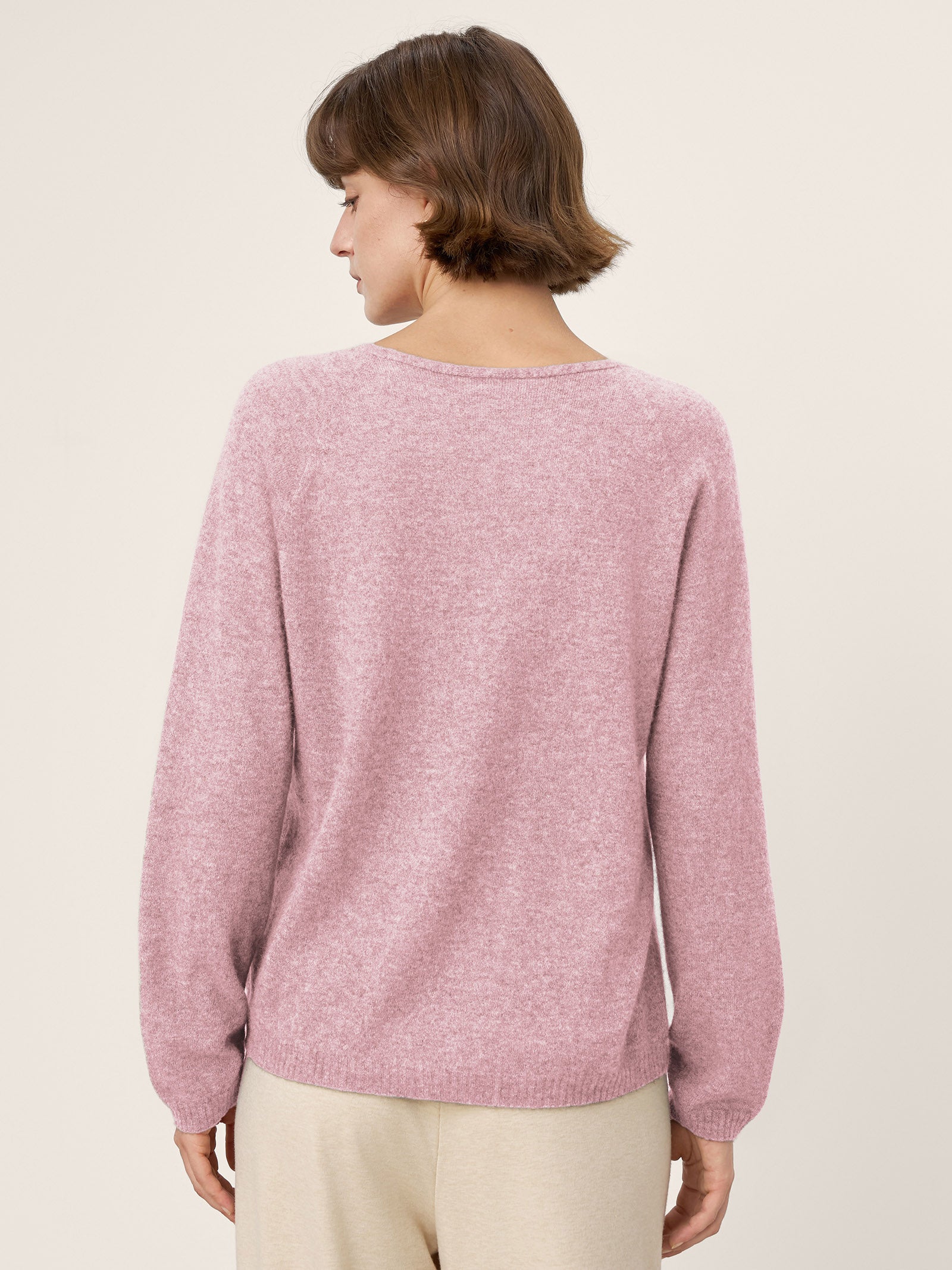 LINTICO Mongolian Cashmere & Mulberry Silk Seamless Ribbed Trim V-Neck Sweater TESSA — main product shot