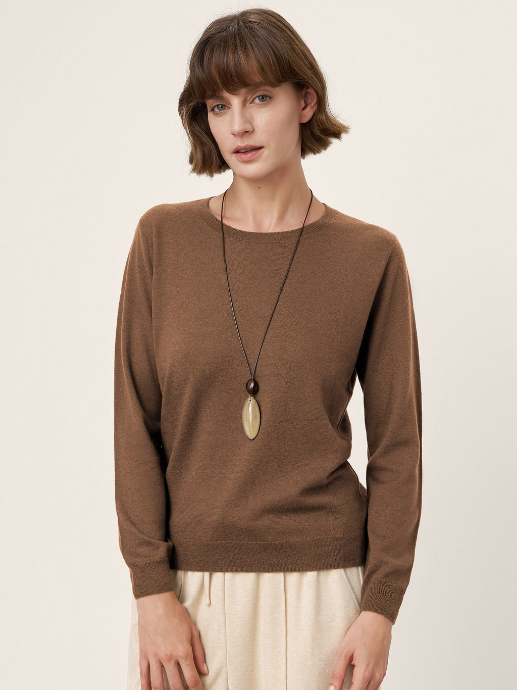 LINTICO 100% Extra-Fine Merino Wool Essential Crew Neck Knit Sweater BRIDGET — product on model
