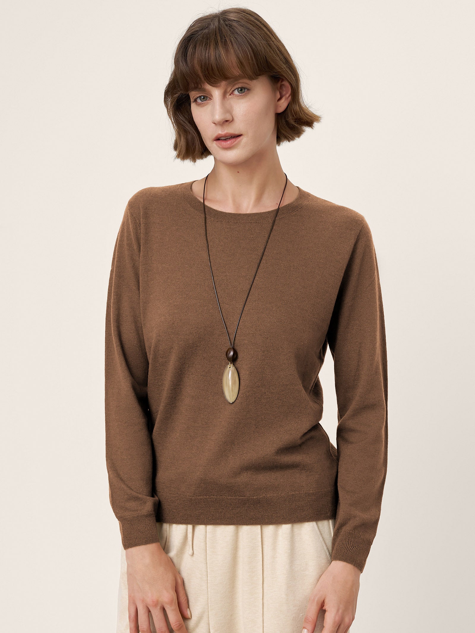 LINTICO 100% Extra-Fine Merino Wool Essential Crew Neck Knit Sweater BRIDGET — product on model