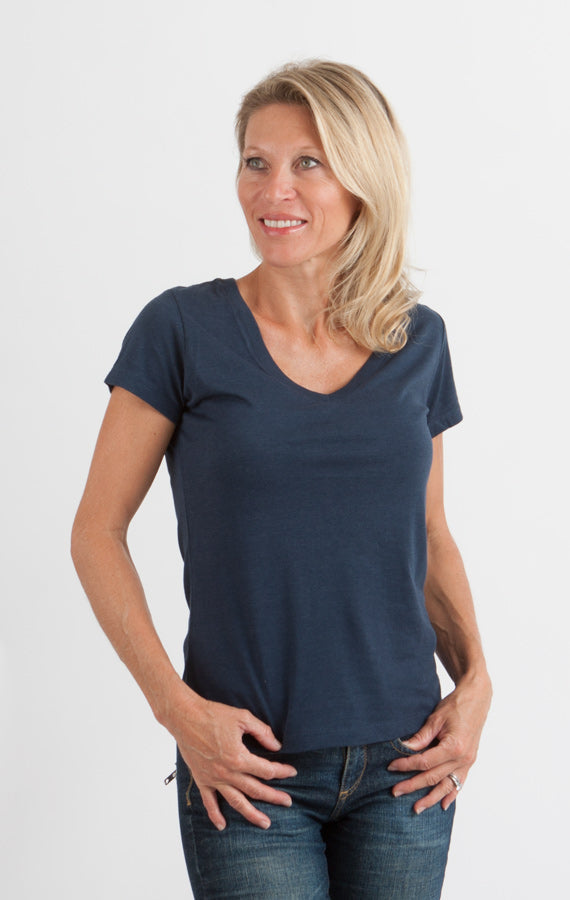 Spun Bamboo Clearance Women's Bamboo V-Neck Cap Sleeve T-Shirt — lifestyle context