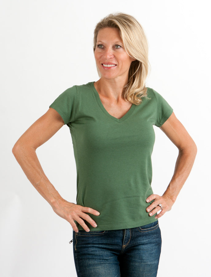 Spun Bamboo Clearance Women's Bamboo V-Neck Cap Sleeve T-Shirt — main product shot